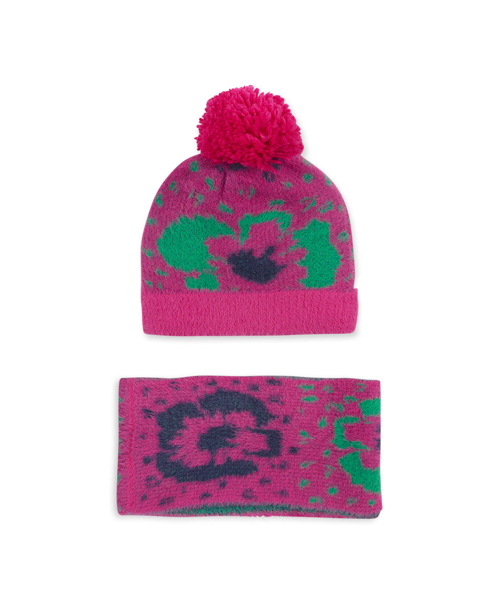 Gorro y bufanda tricot rosa niña Wild Flower
