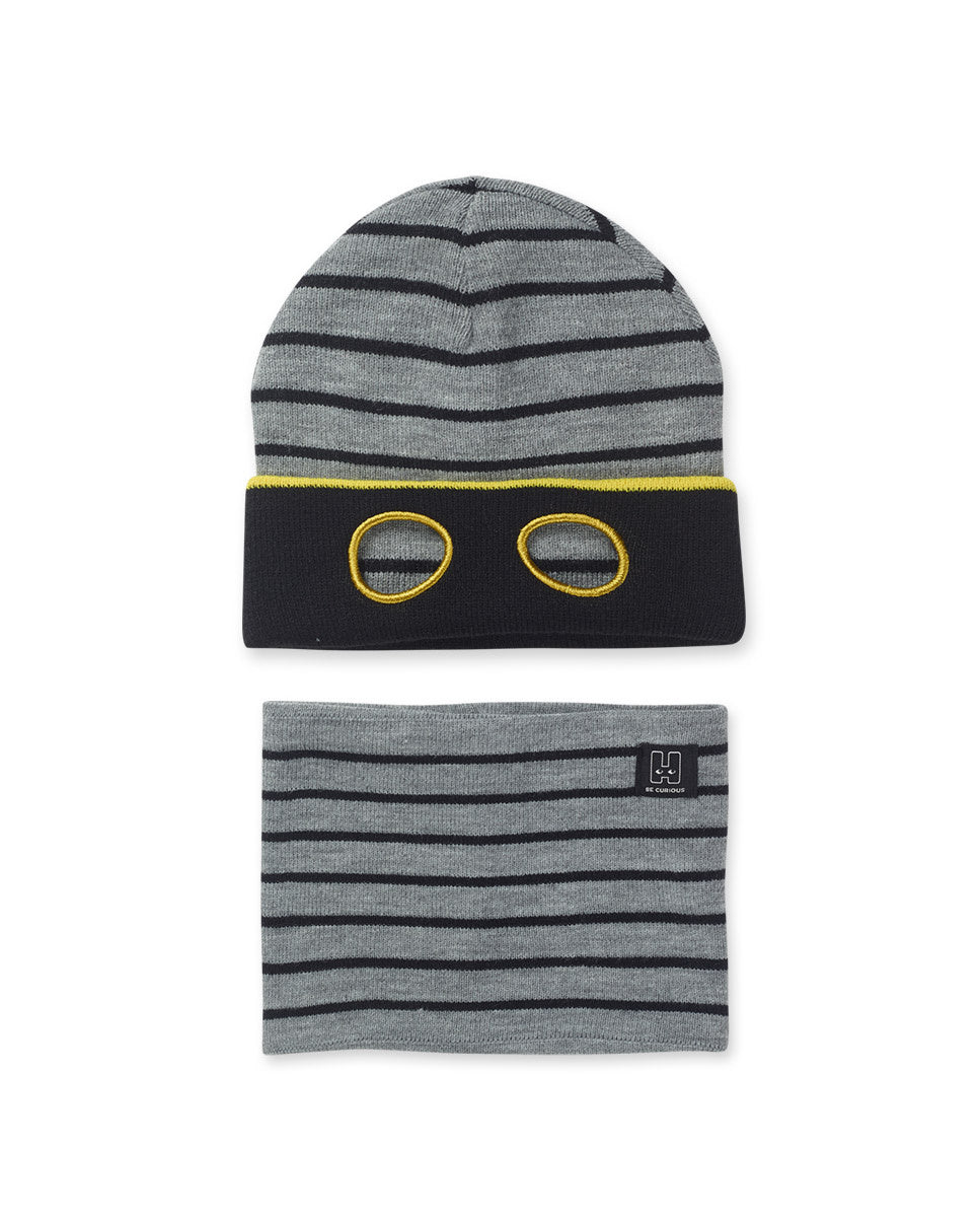 Gorro y bufanda punto gris niño