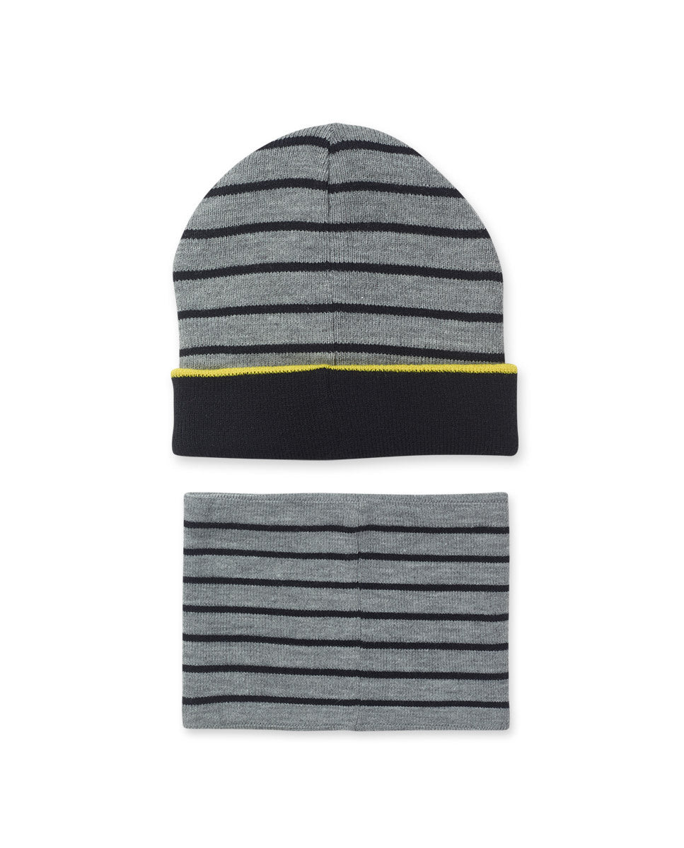 Gorro y bufanda punto gris niño