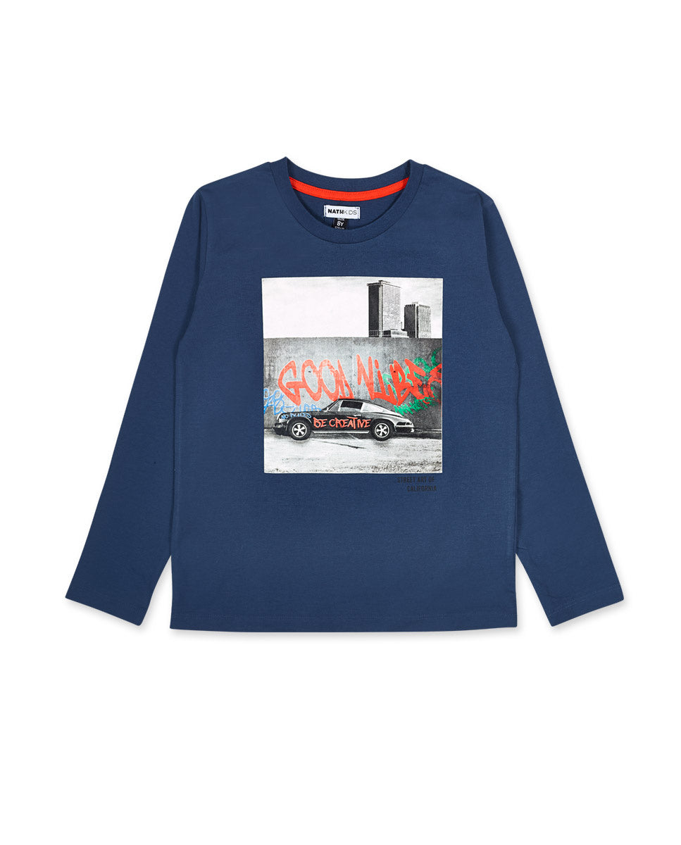 Camiseta punto azul niño Creative Minds