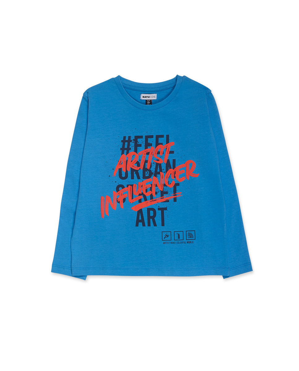 Camiseta punto azul de niño Creative Minds