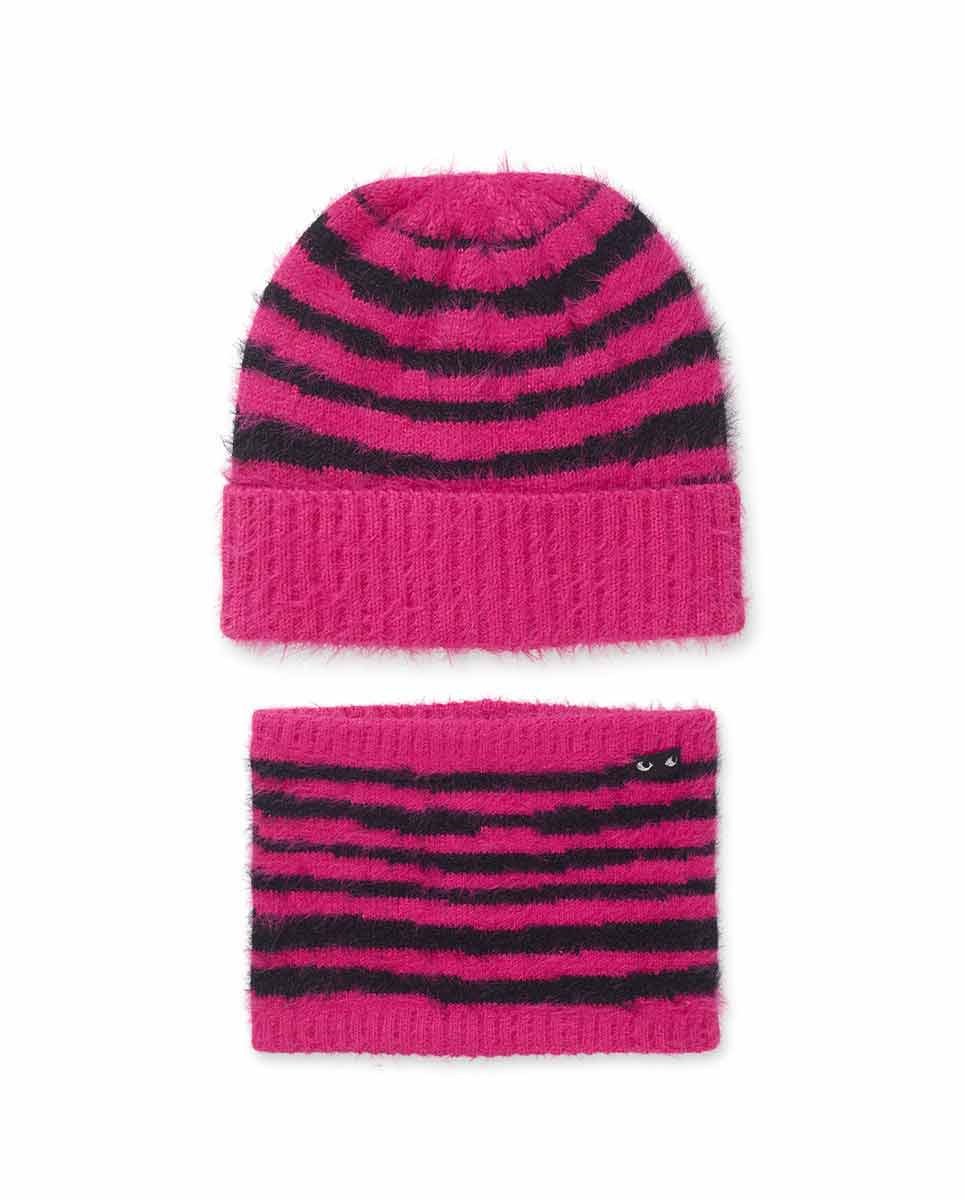 Gorro y bufanda punto rosa negro niña Dark Romance