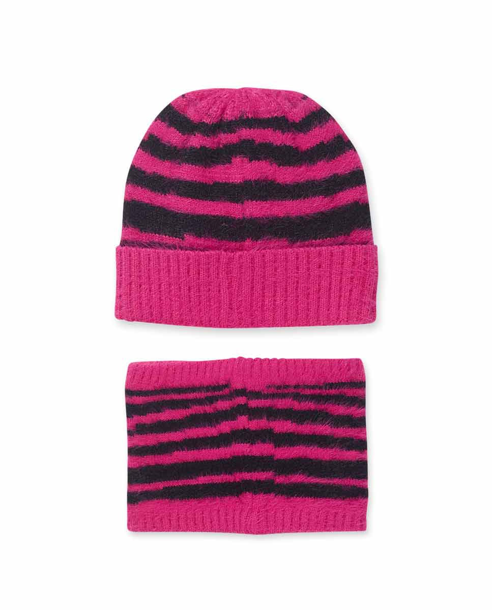 Gorro y bufanda punto rosa negro niña Dark Romance