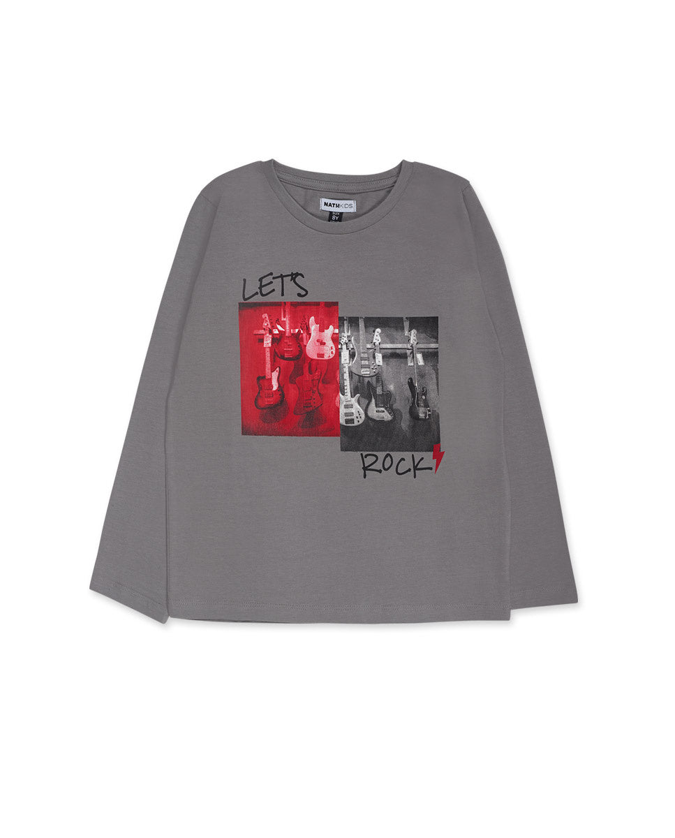 Camiseta punto gris niño Let's Rock Together