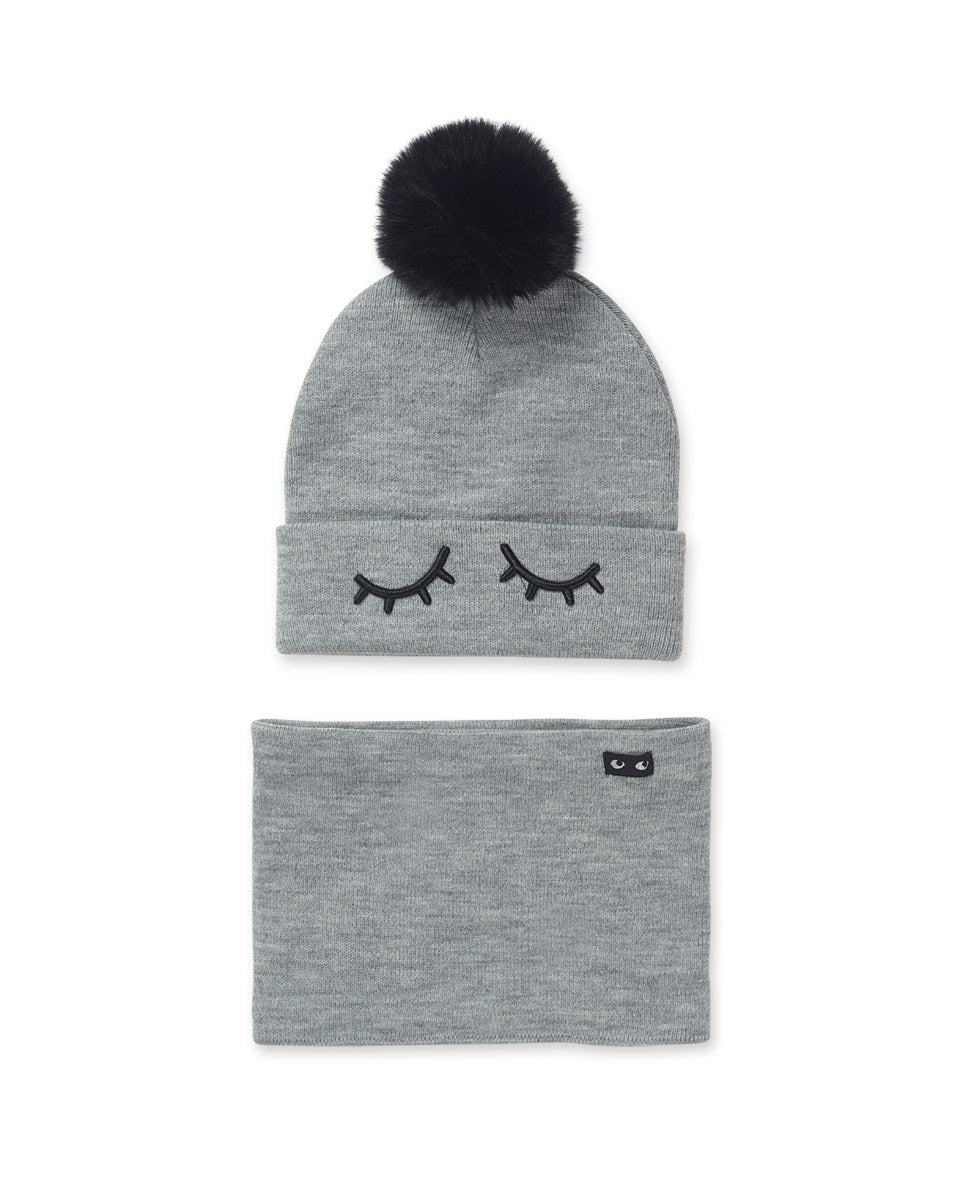 Gorro y bufanda punto gris niña No Rules