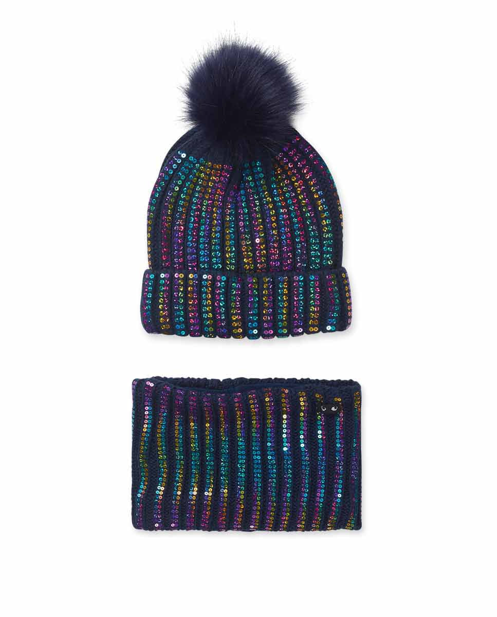 Gorro y bufanda punto azul niña Nocturne