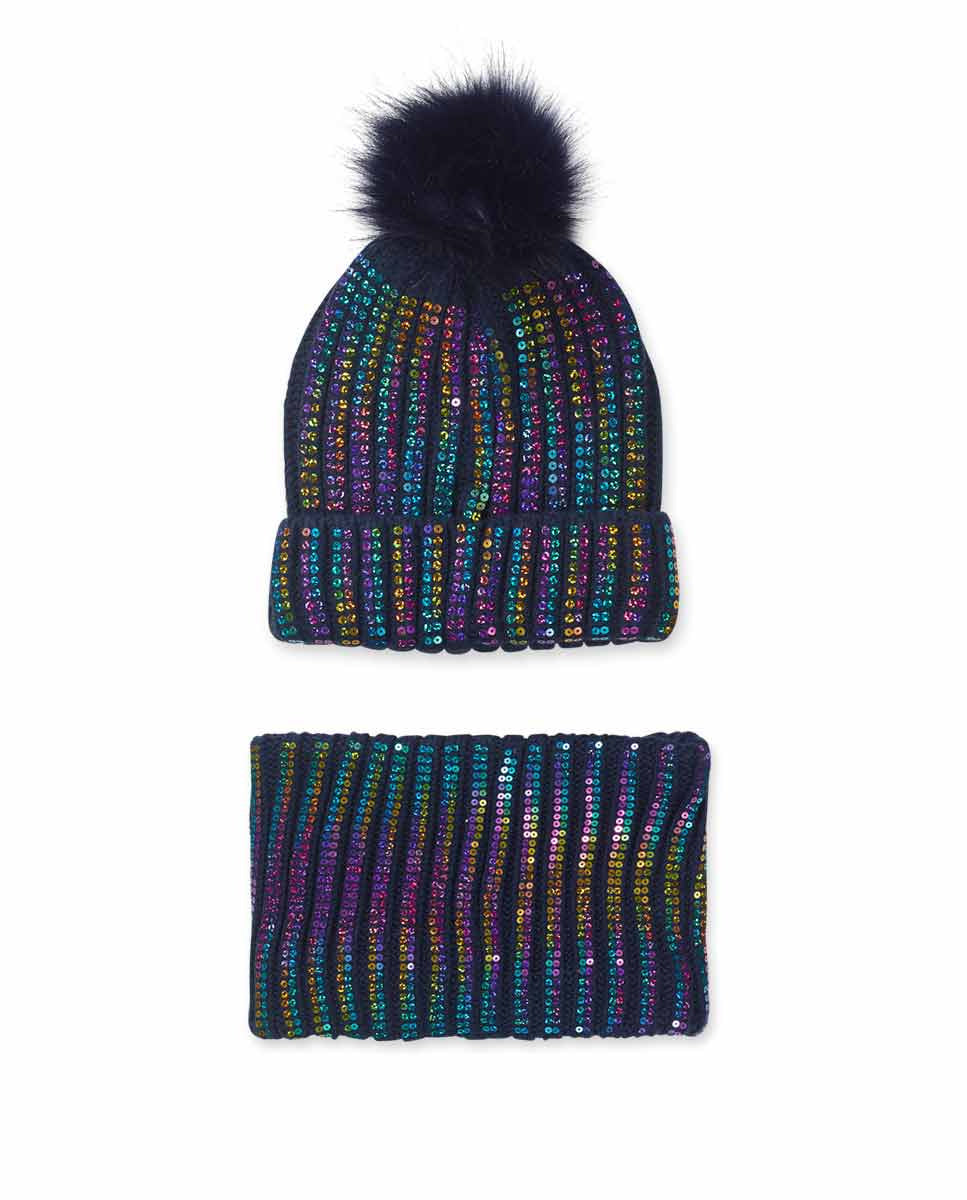 Gorro y bufanda punto azul niña Nocturne