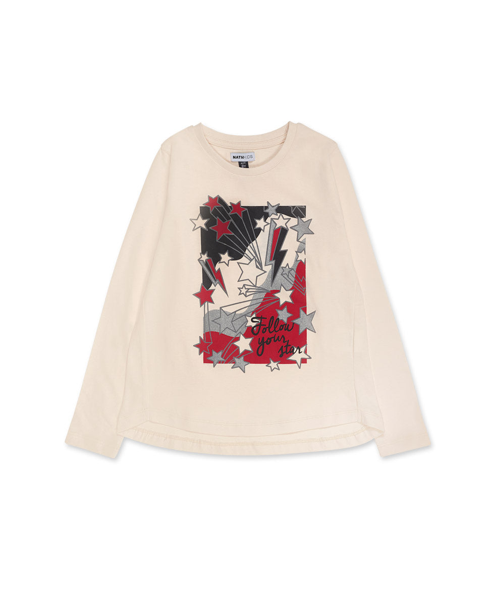 Camiseta punto beige niña Starlight