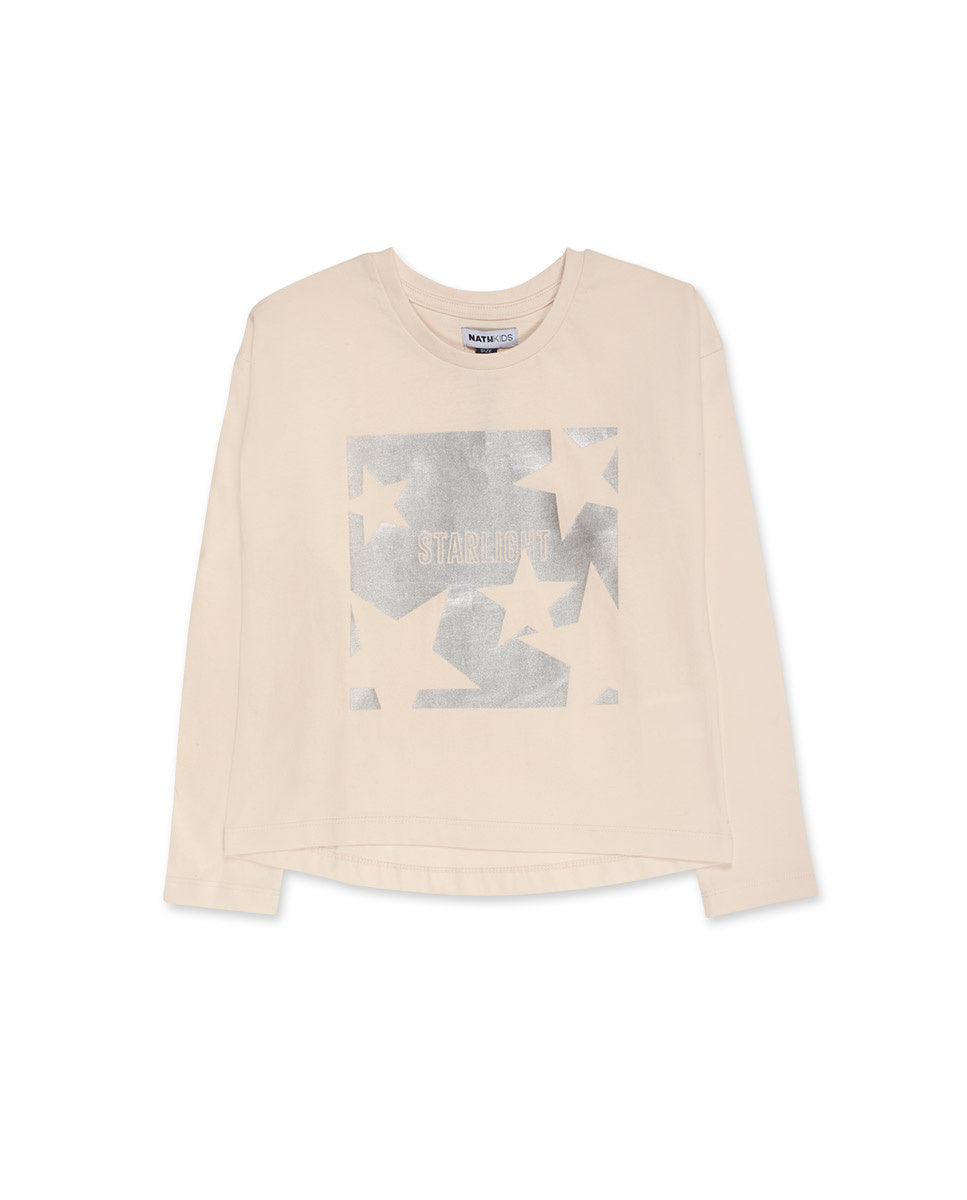 Camiseta punto beige de niña Starlight