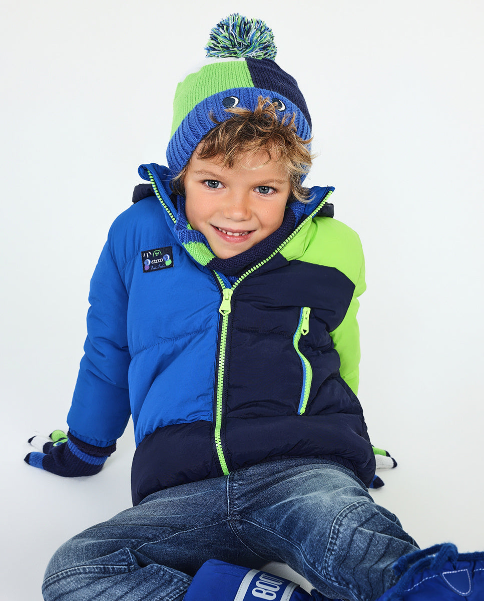 Gorro y cuello tricot azul verde niño Robot Maker