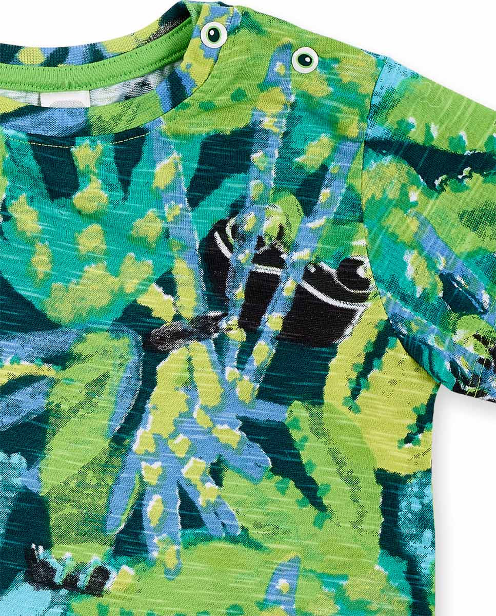 Camiseta punto verde estampado niño Tropadelic