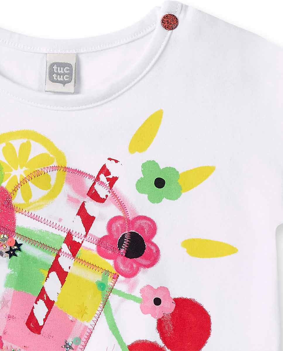 Camiseta punto blanco fruncido niña Creamy Ice