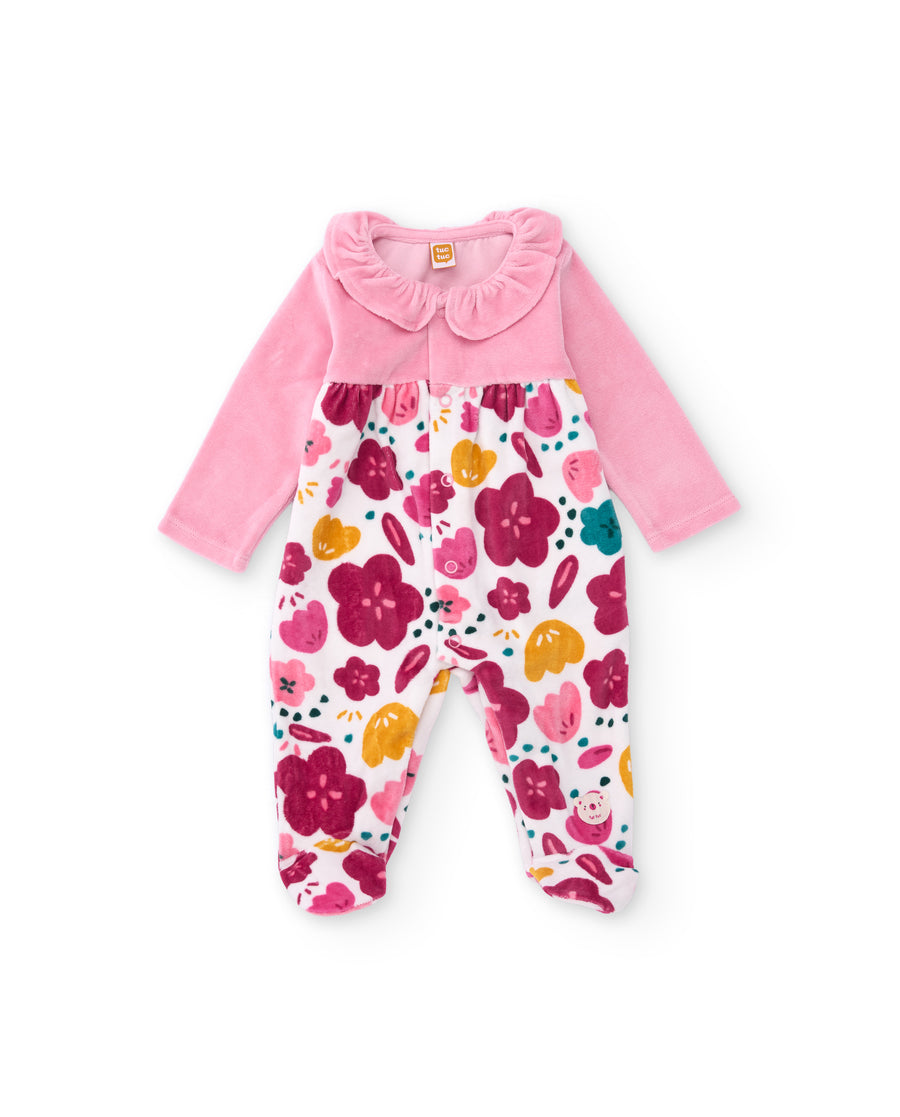 Baby knit romper with floral print