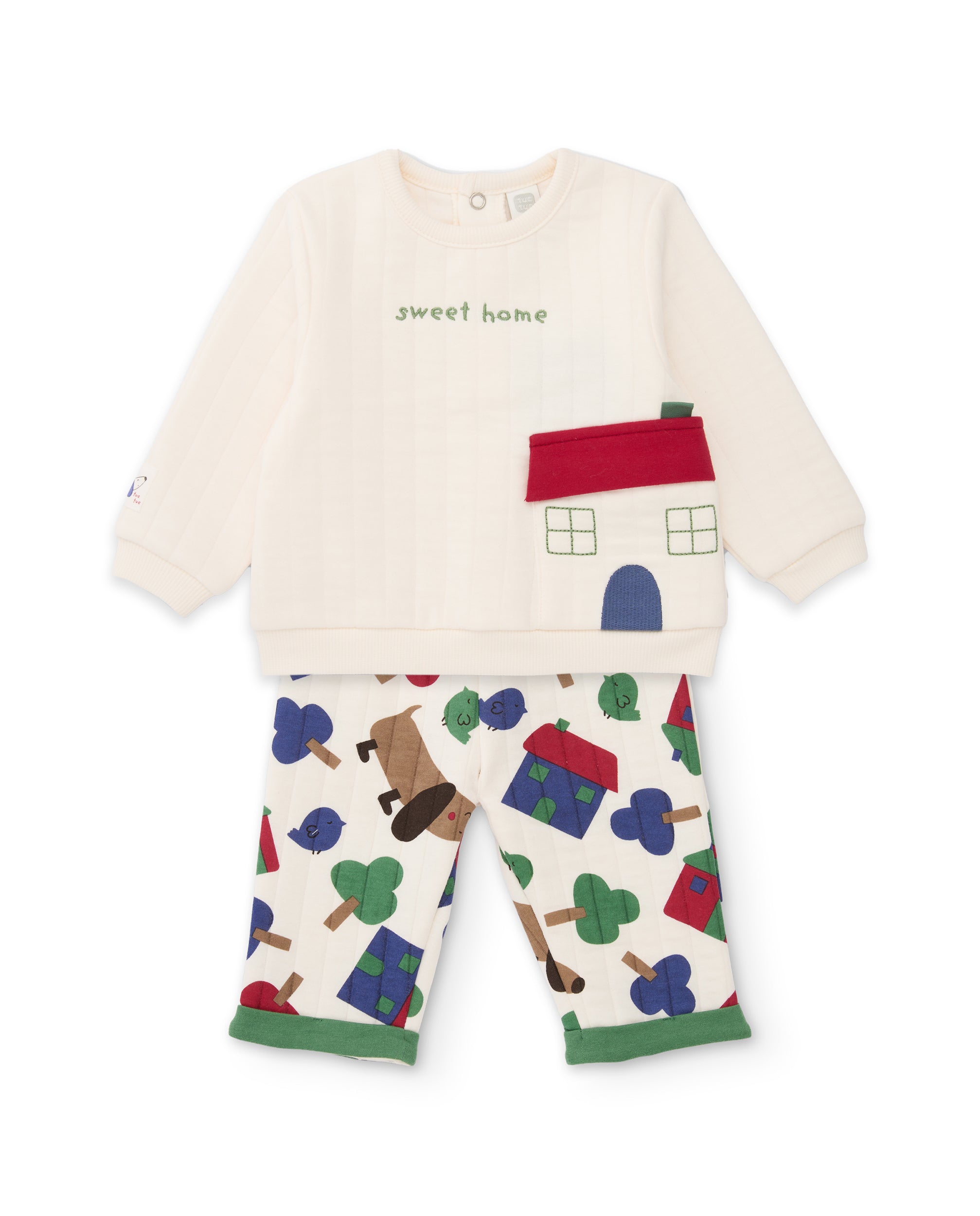 Conjunto de felpa de bebé con bolsillo frontal estampado