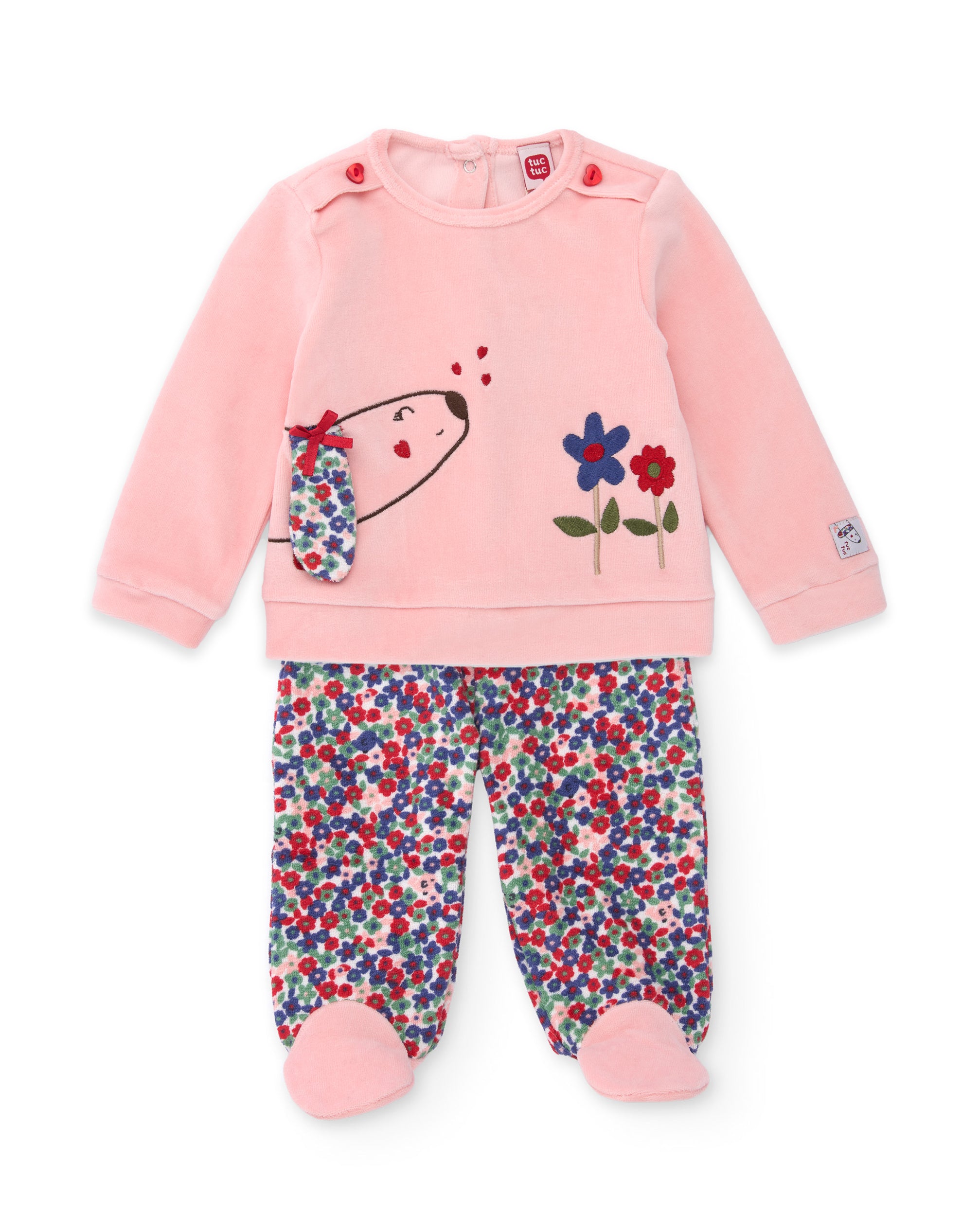 Conjunto de punto de bebé con bordado de perrito