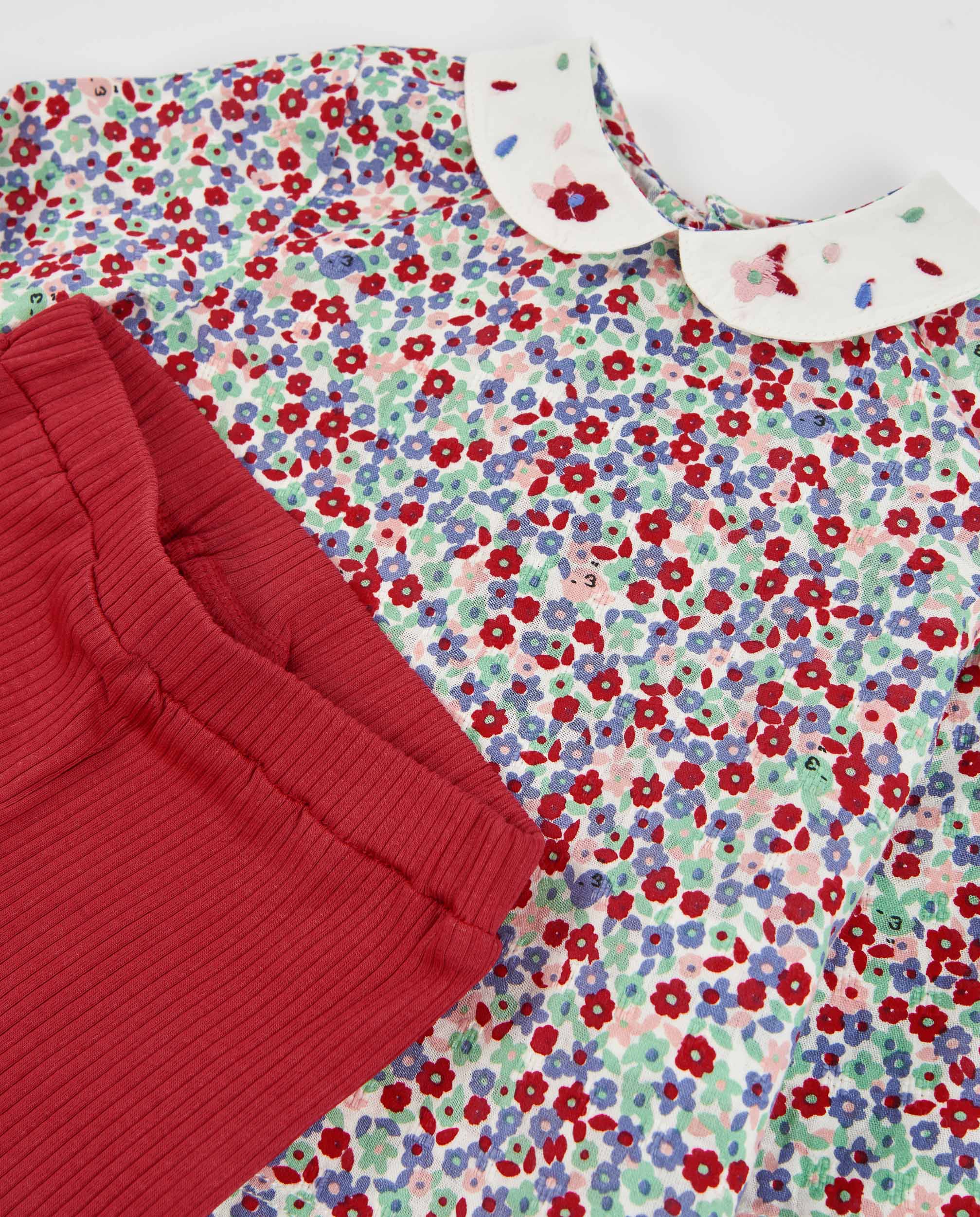 Conjunto de bebé con blusa de tela plana y leggings de punto canalé