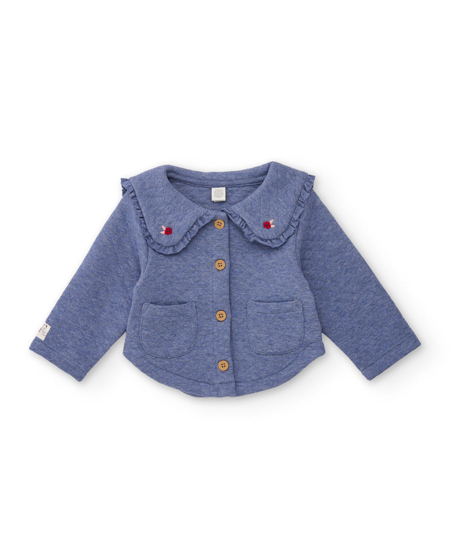 Baby knit jacket with ruffled collar