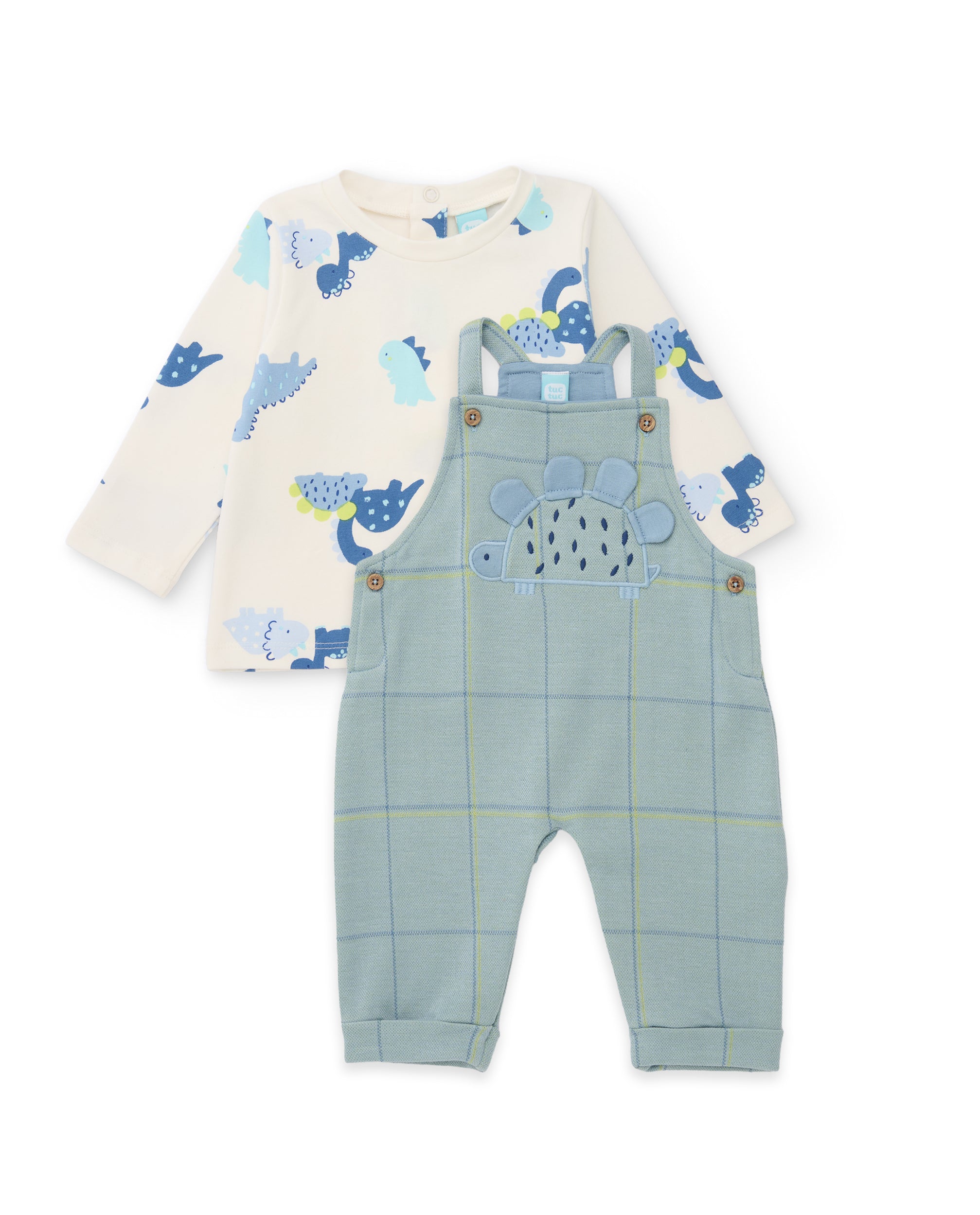 Conjunto de bebé con camiseta de punto  y pichi de cuadros de tela plana