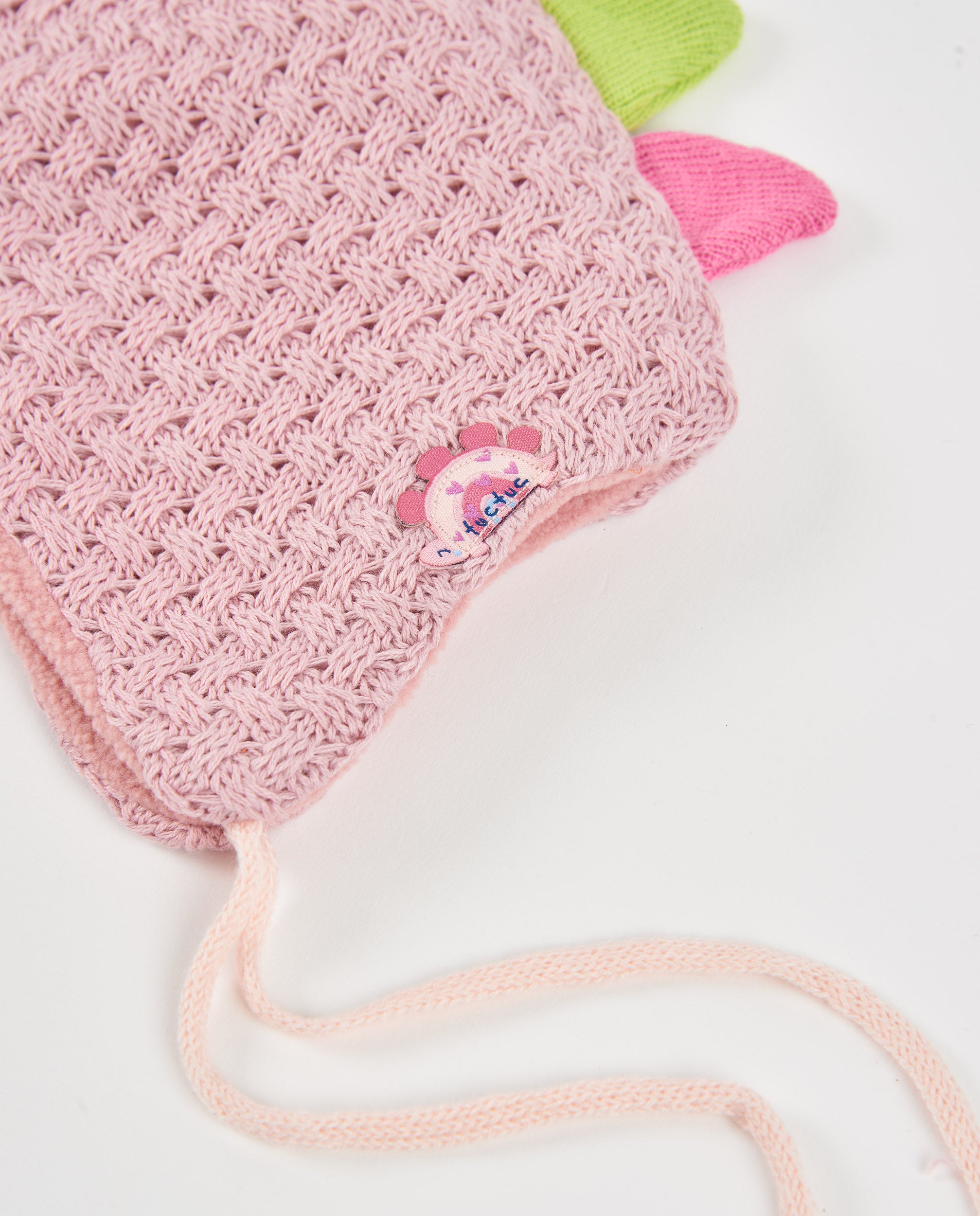 Gorro de bebé tricot con diseño de dinosaurio
