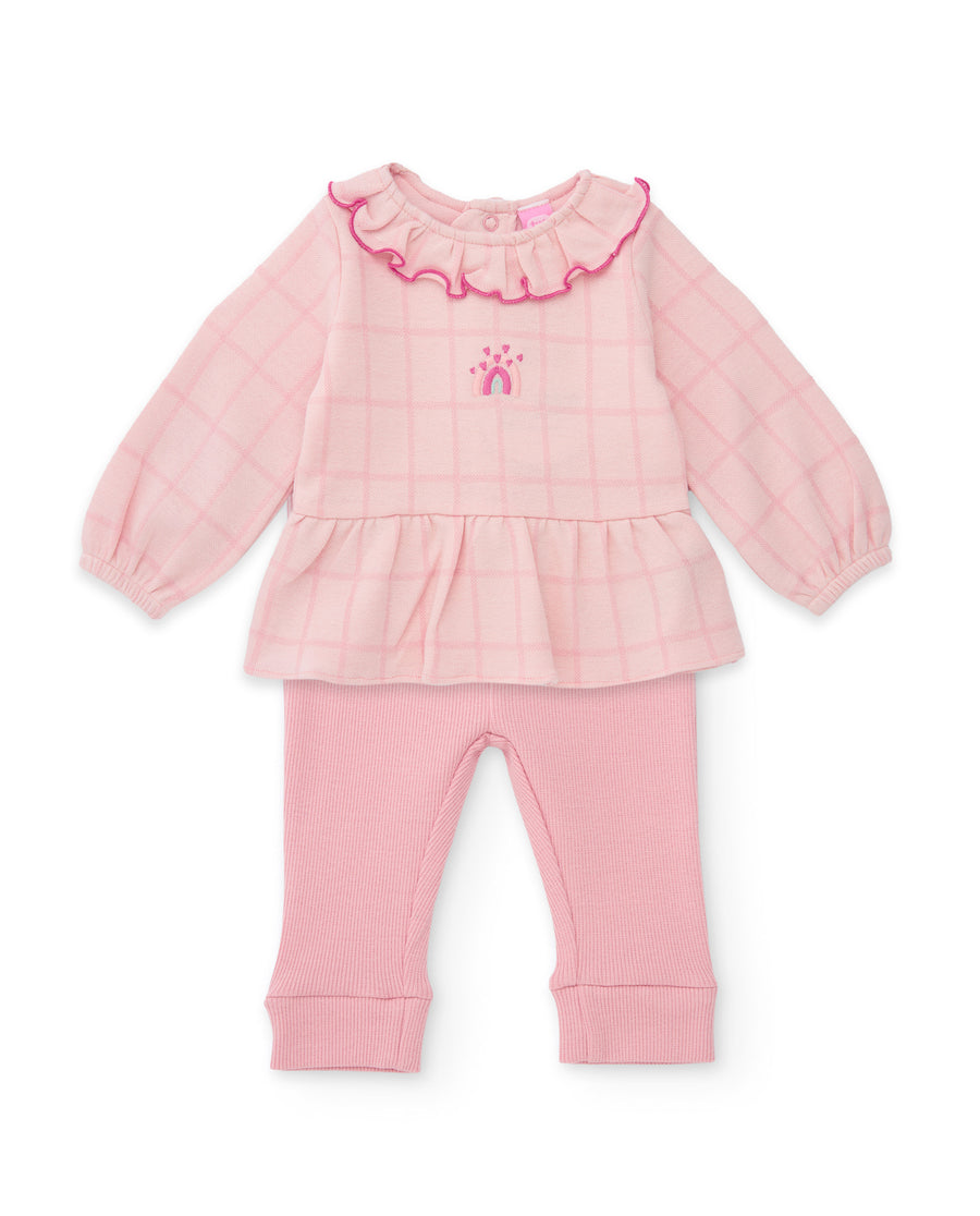 Completo per neonato con blusa con volant in tessuto e leggings in maglia