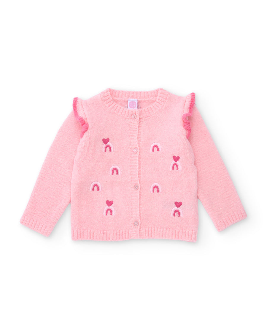 Baby tricot jacket with shoulder ruffles