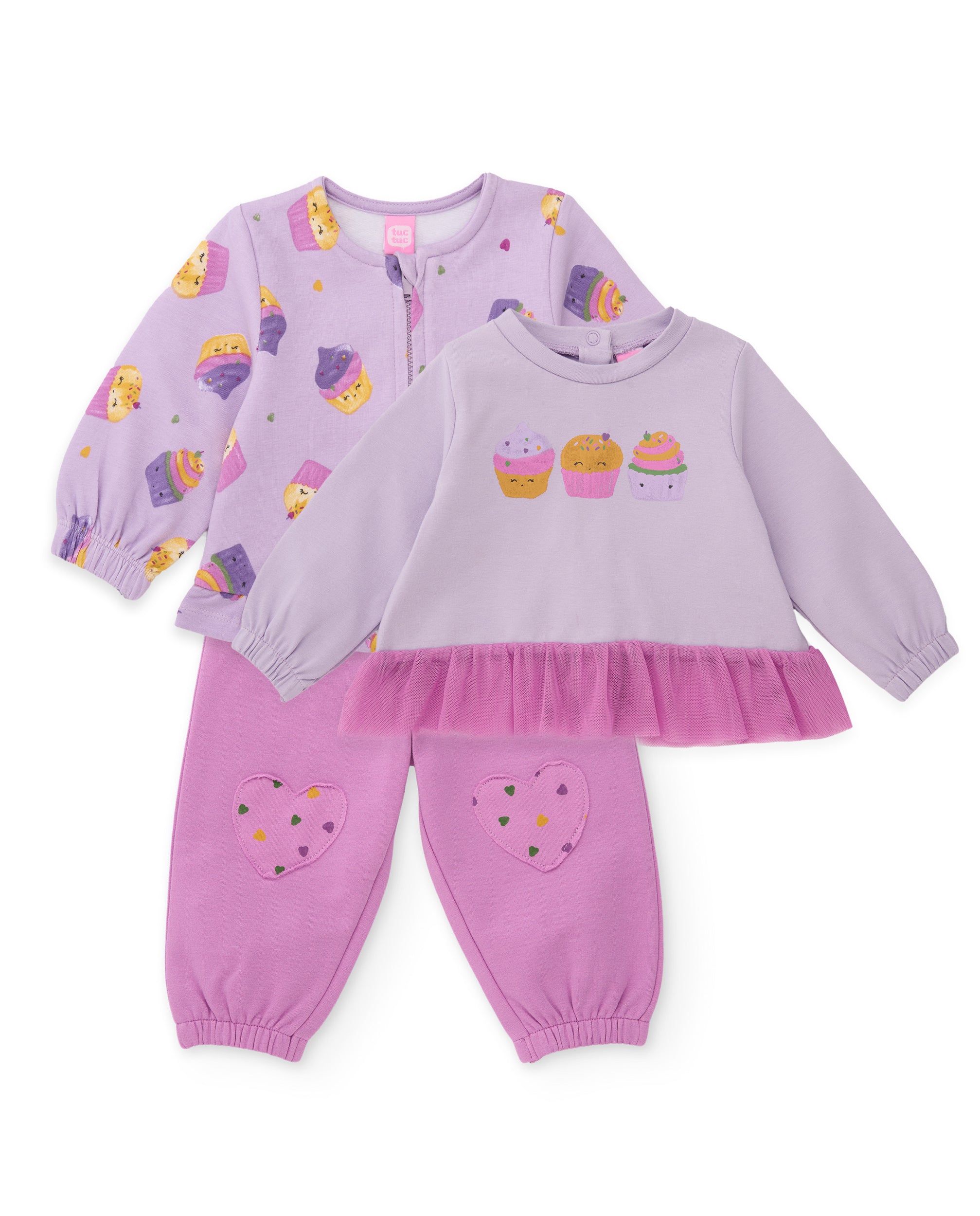 Conjunto de felpa de bebé con estampado de cupcakes