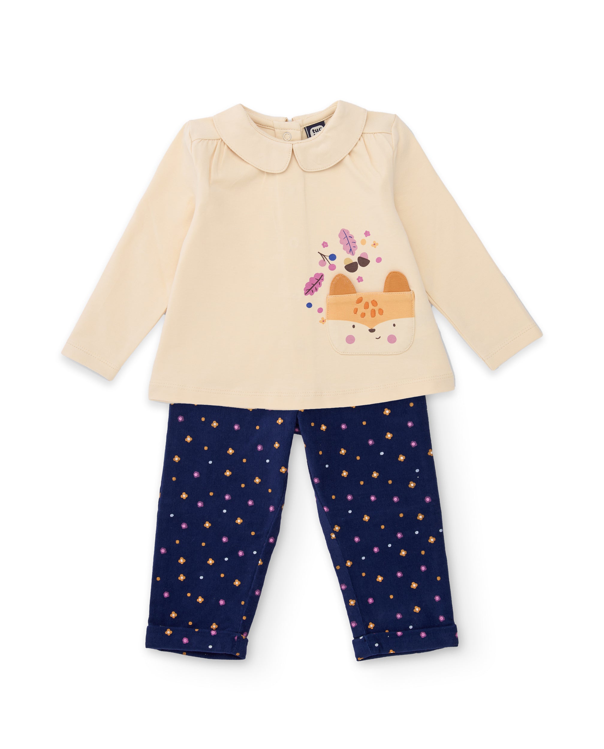 Conjunto de bebé con camiseta de punto y pantalón de lunares de tela plana