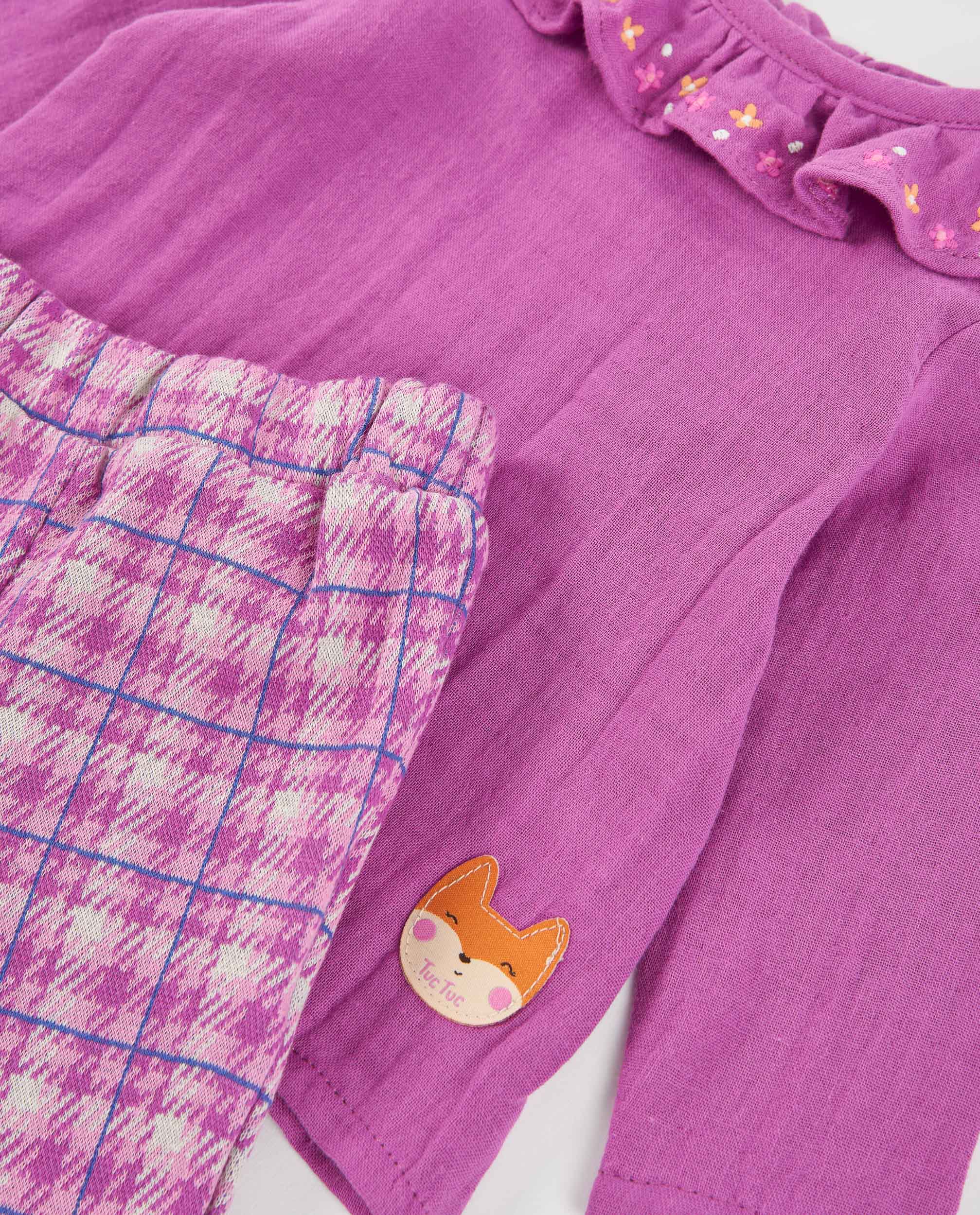 Conjunto de bebé con blusa de volantes de tela plana y pantalón de punto