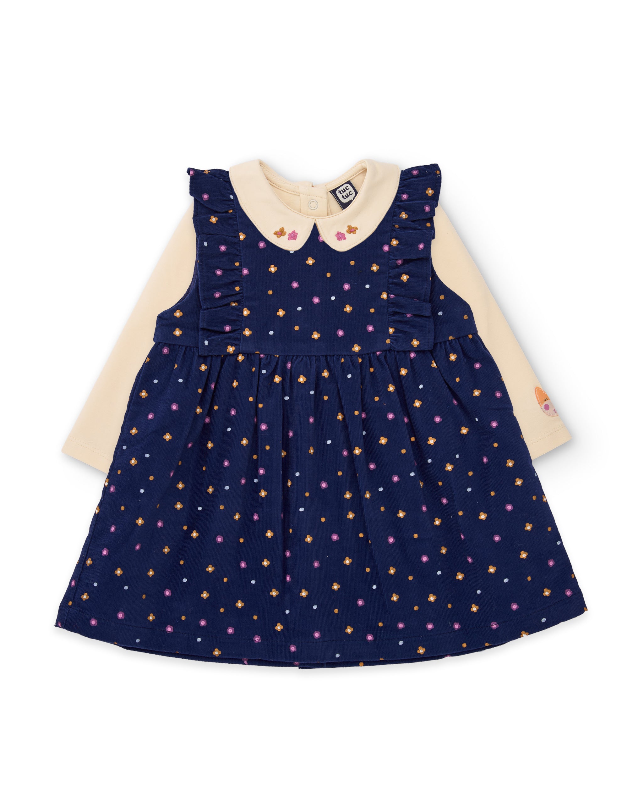Conjunto de bebé con camiseta de punto y vestido floral de tela plana