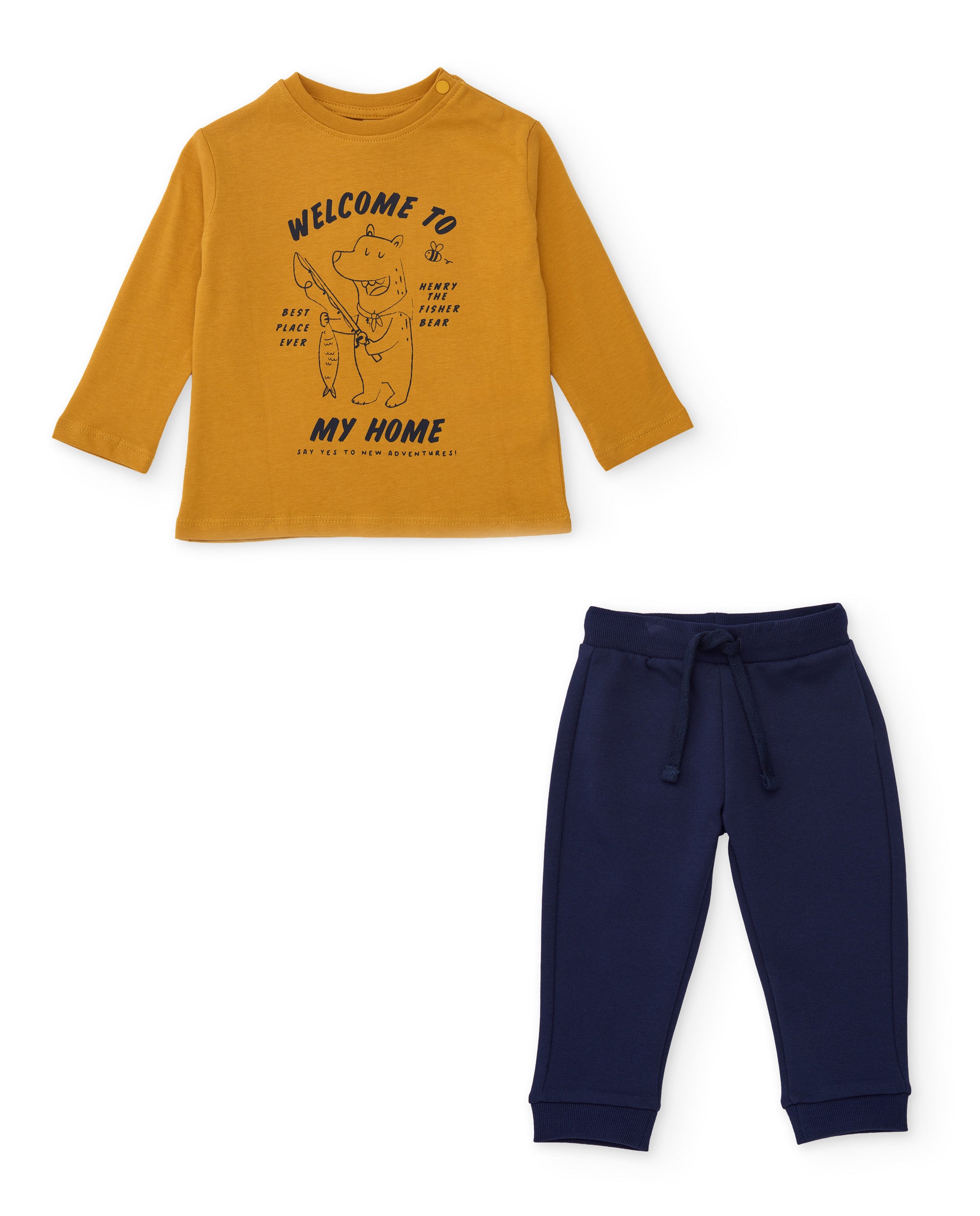 Conjunto de niño con camiseta estampada de punto y pantalón de felpa