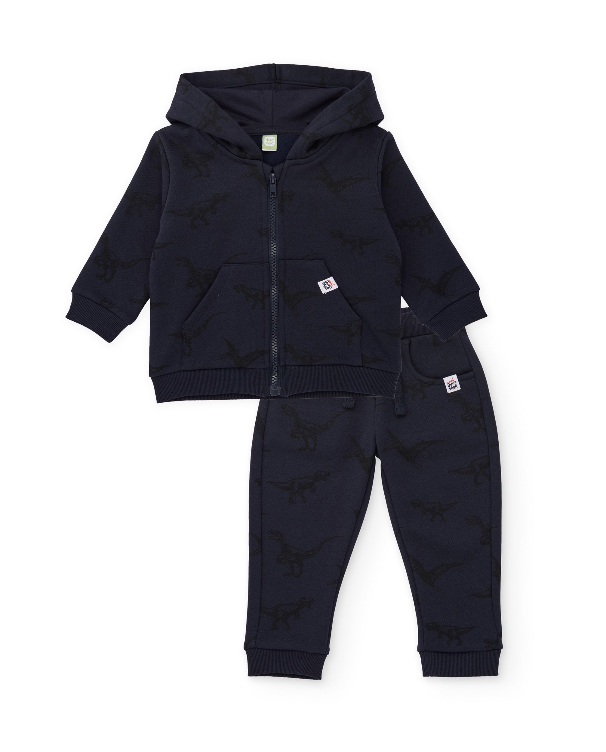 Conjunto de niño de felpa con sudadera con capucha y estampado de dinosaurios