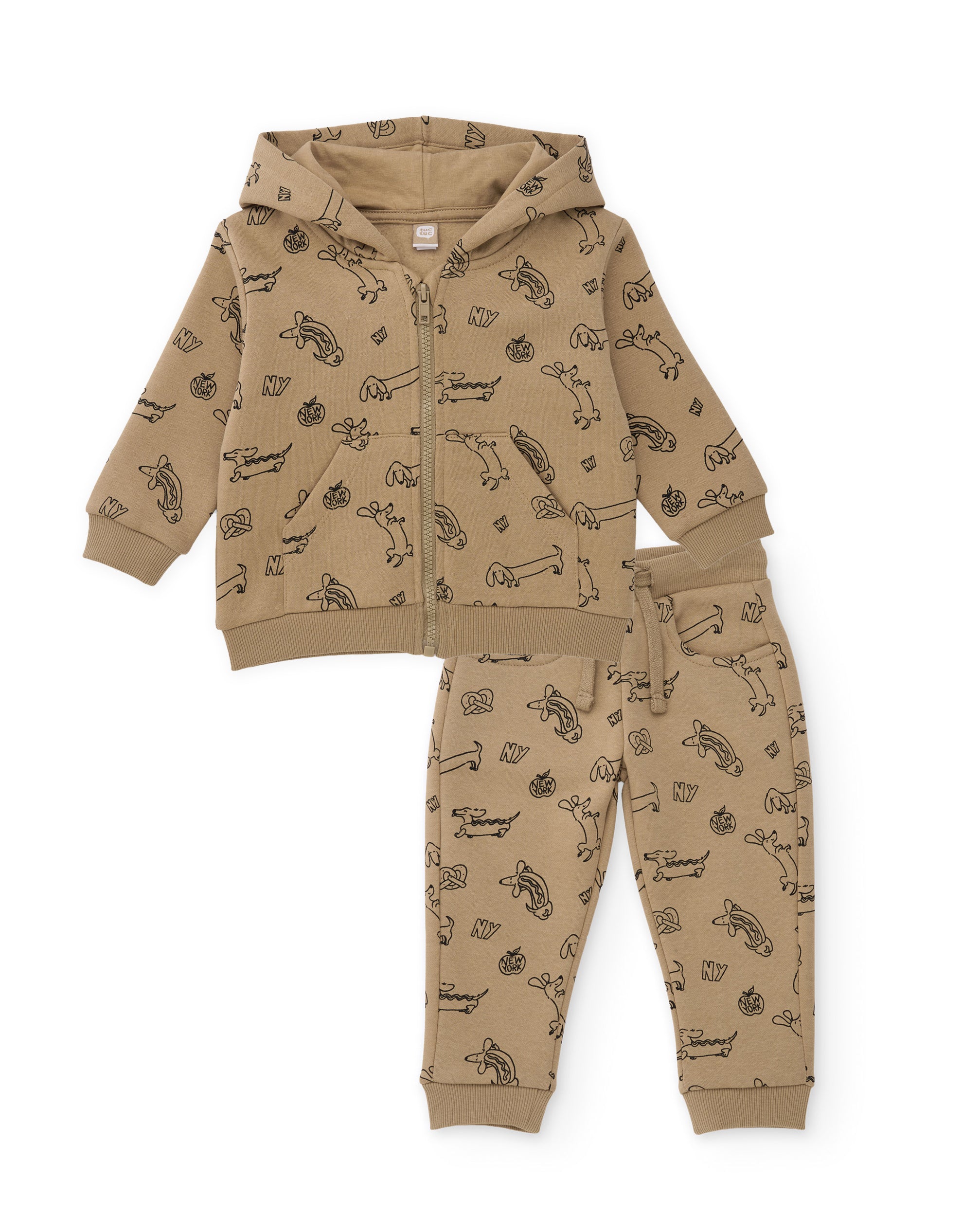Conjunto de niño de felpa con sudadera con capucha y cremallera frontal