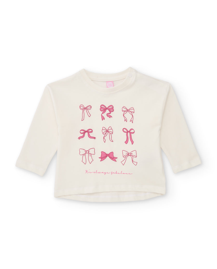 T-shirt fille en maille à manches longues avec motif nœuds