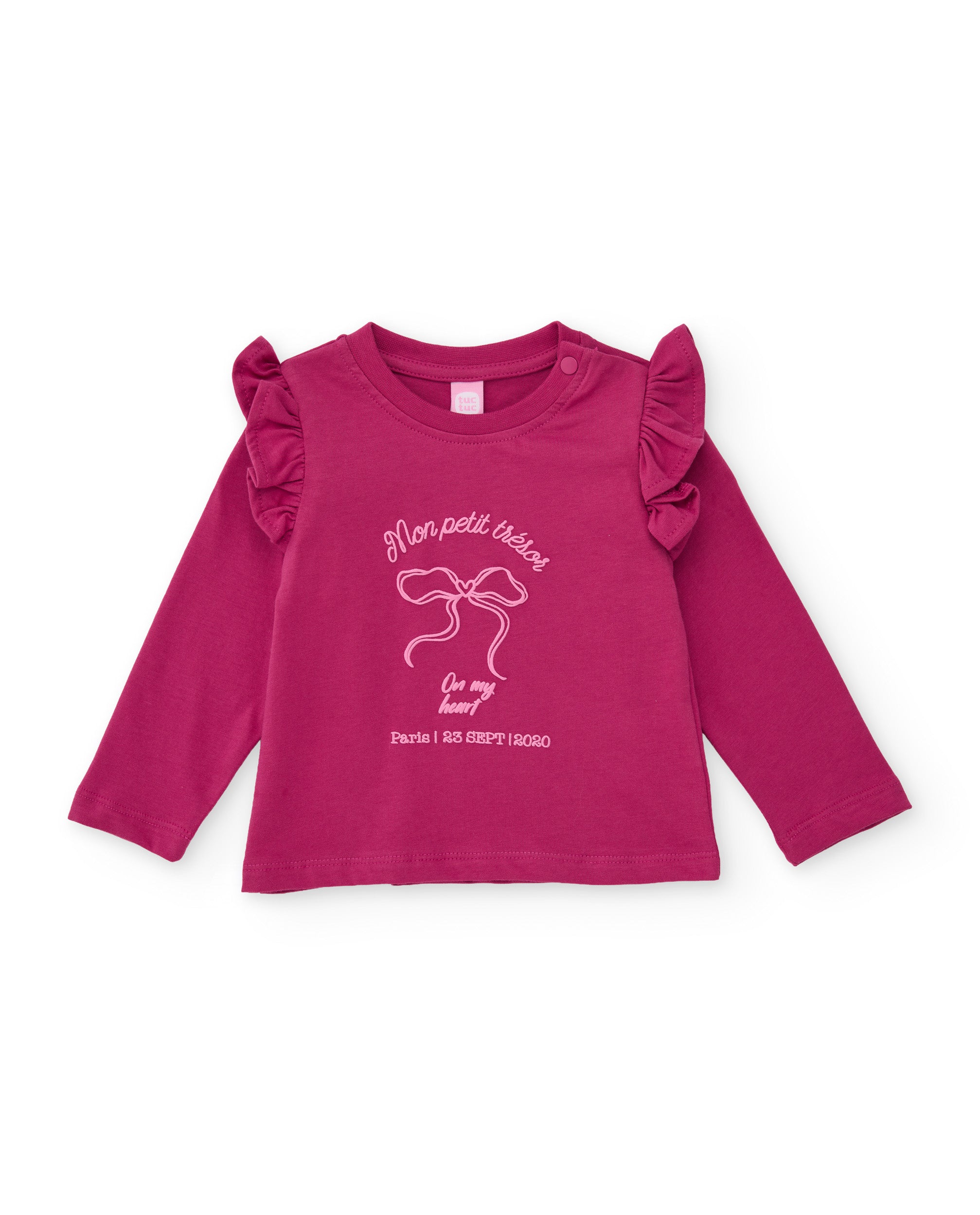 Camiseta de niña de punto con volantes en los hombros