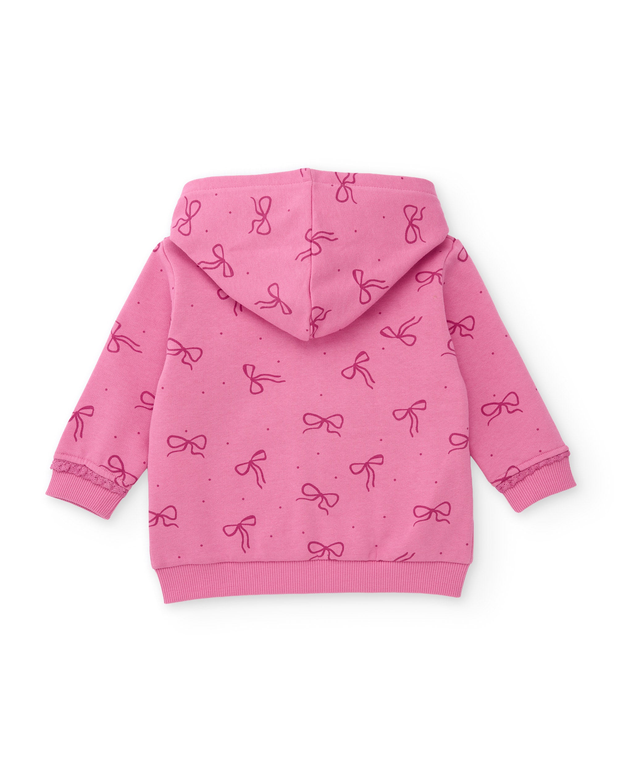 Sudadera de niña de felpa con capucha y cremallera y diseño de lazos