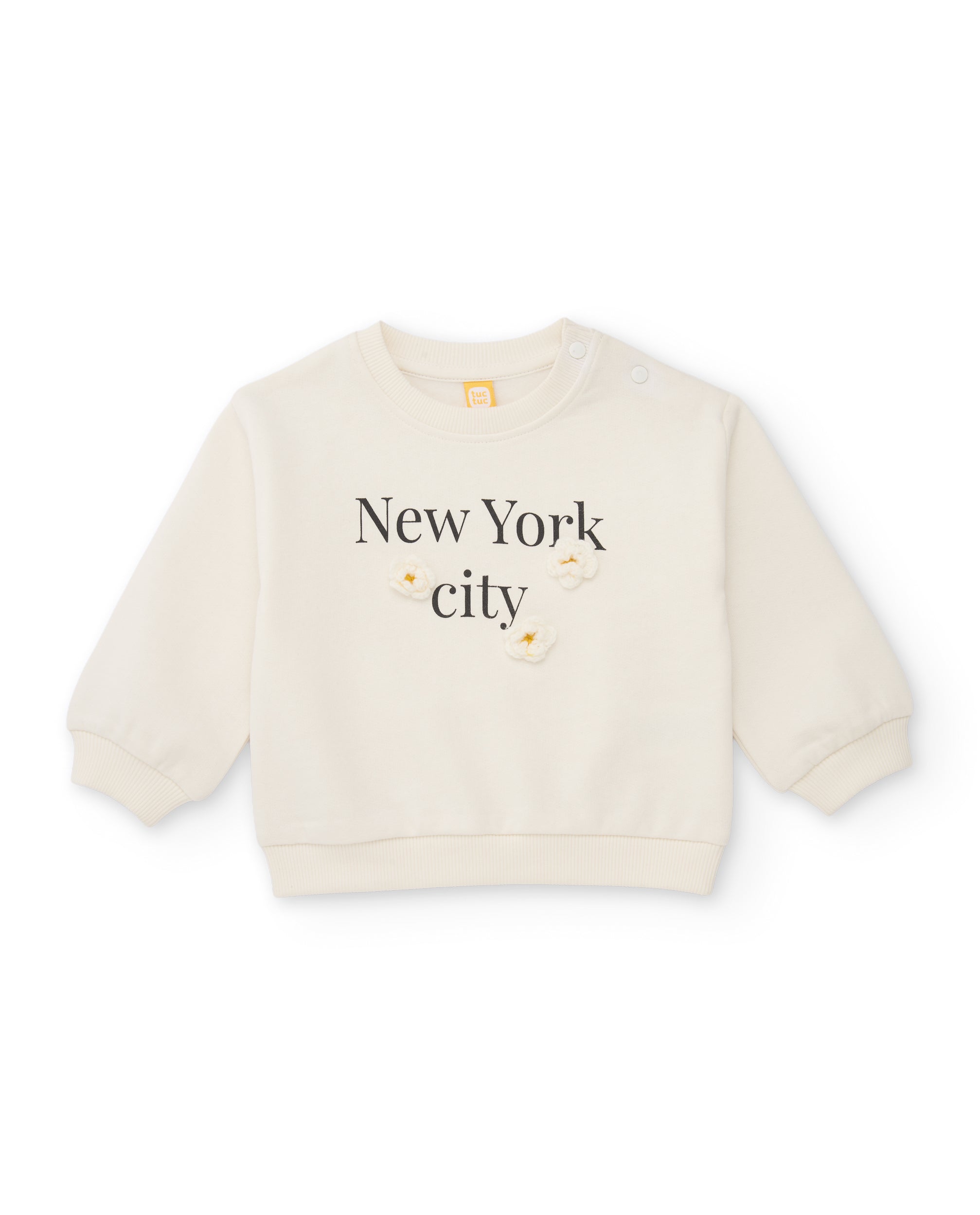 Sudadera de niña de felpa con estampado floral y mensaje frontal