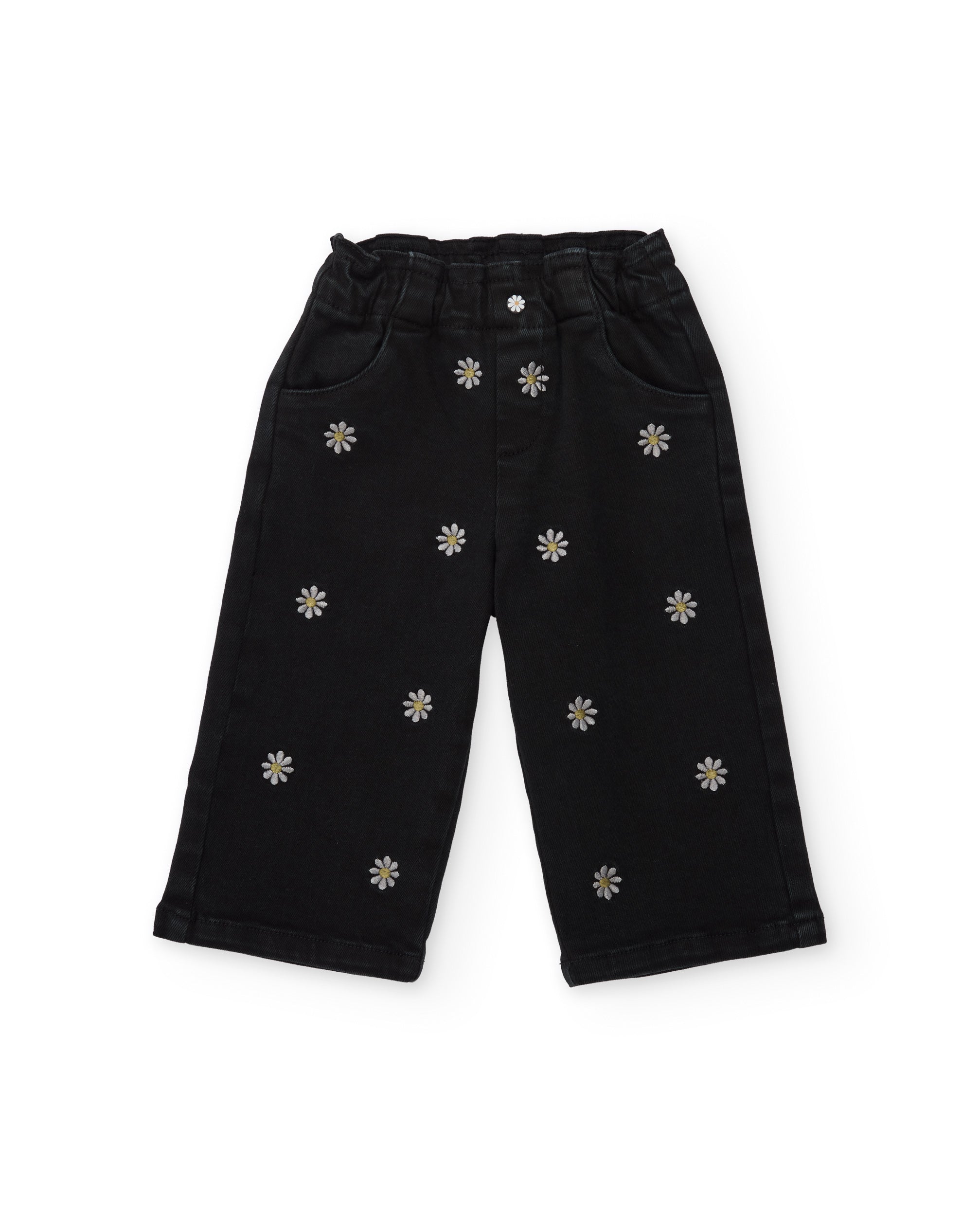 Pantalón de niña de tela plana con bordados florales