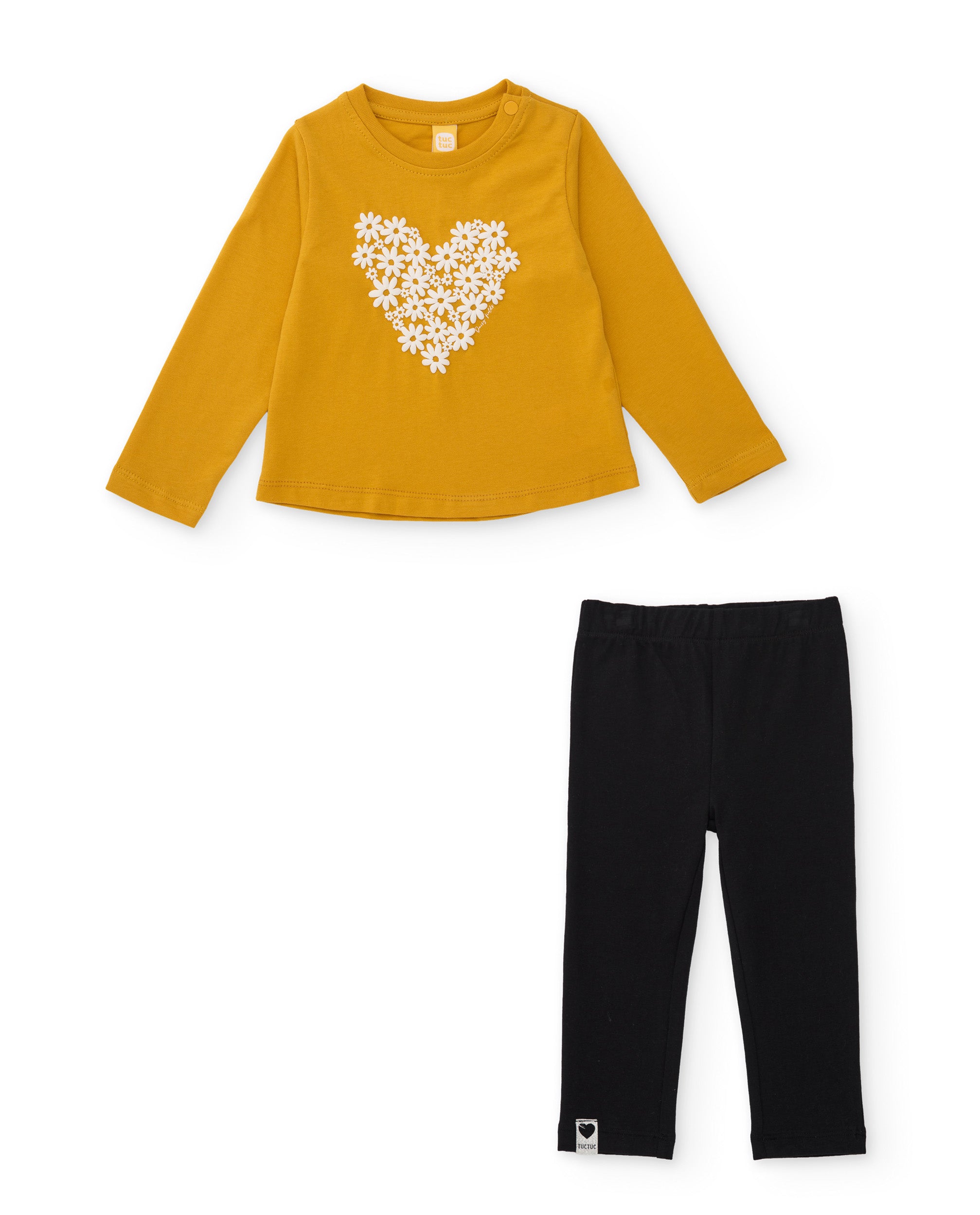 Conjunto de niña de punto con camiseta estampada y leggings elásticos
