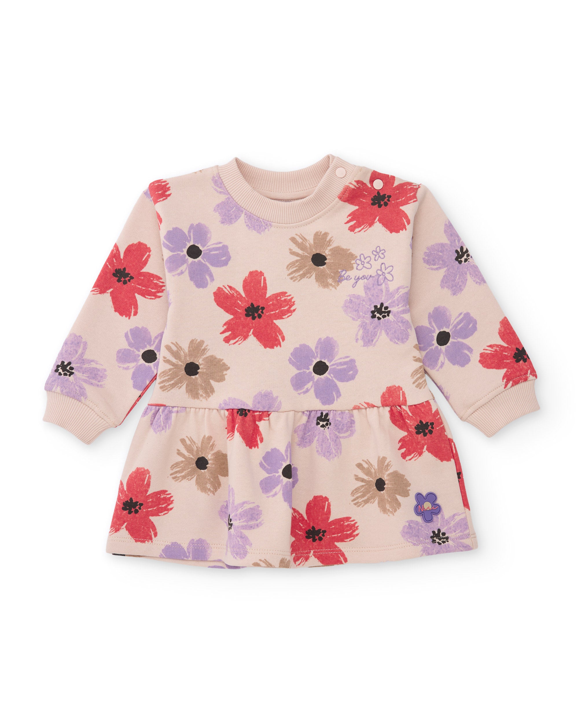 Vestido de niña de felpa con estampado floral y manga larga