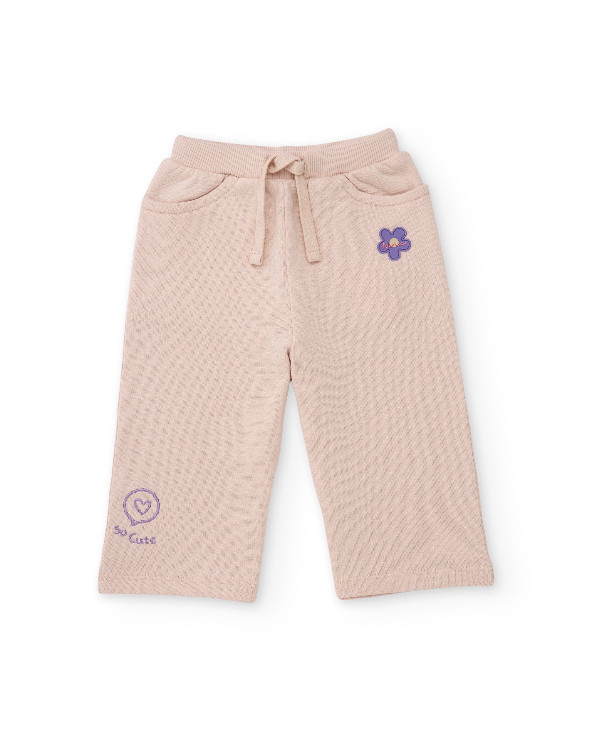 Pantalón de niña de felpa con bordado de flor y tacto suave