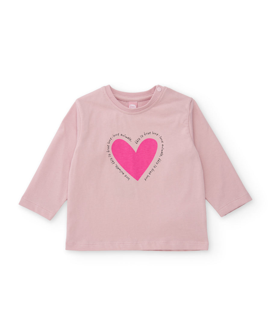 T-shirt en maille pour fille avec motif cœur et manches longues