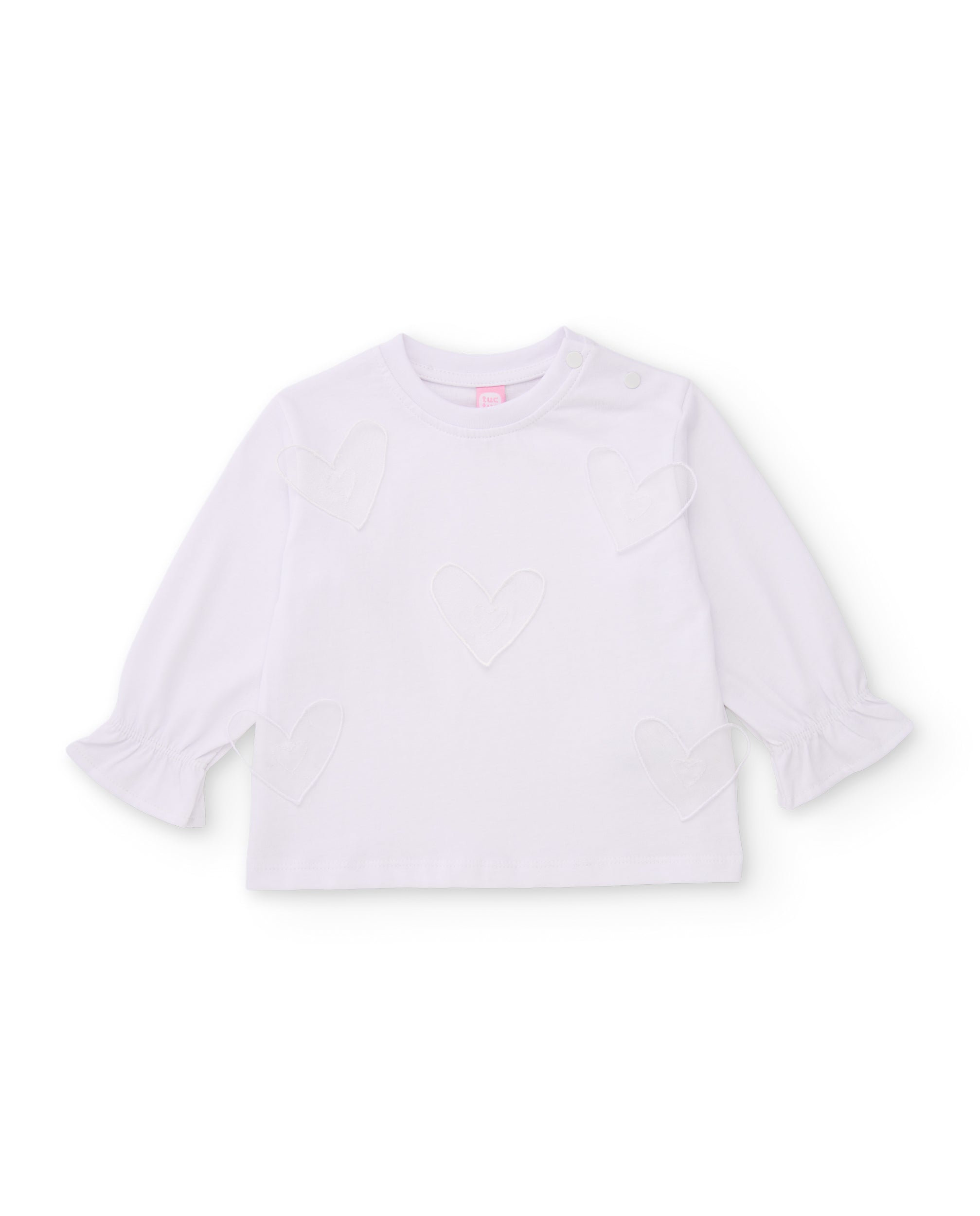 Camiseta de niña de punto con corazones bordados y manga larga