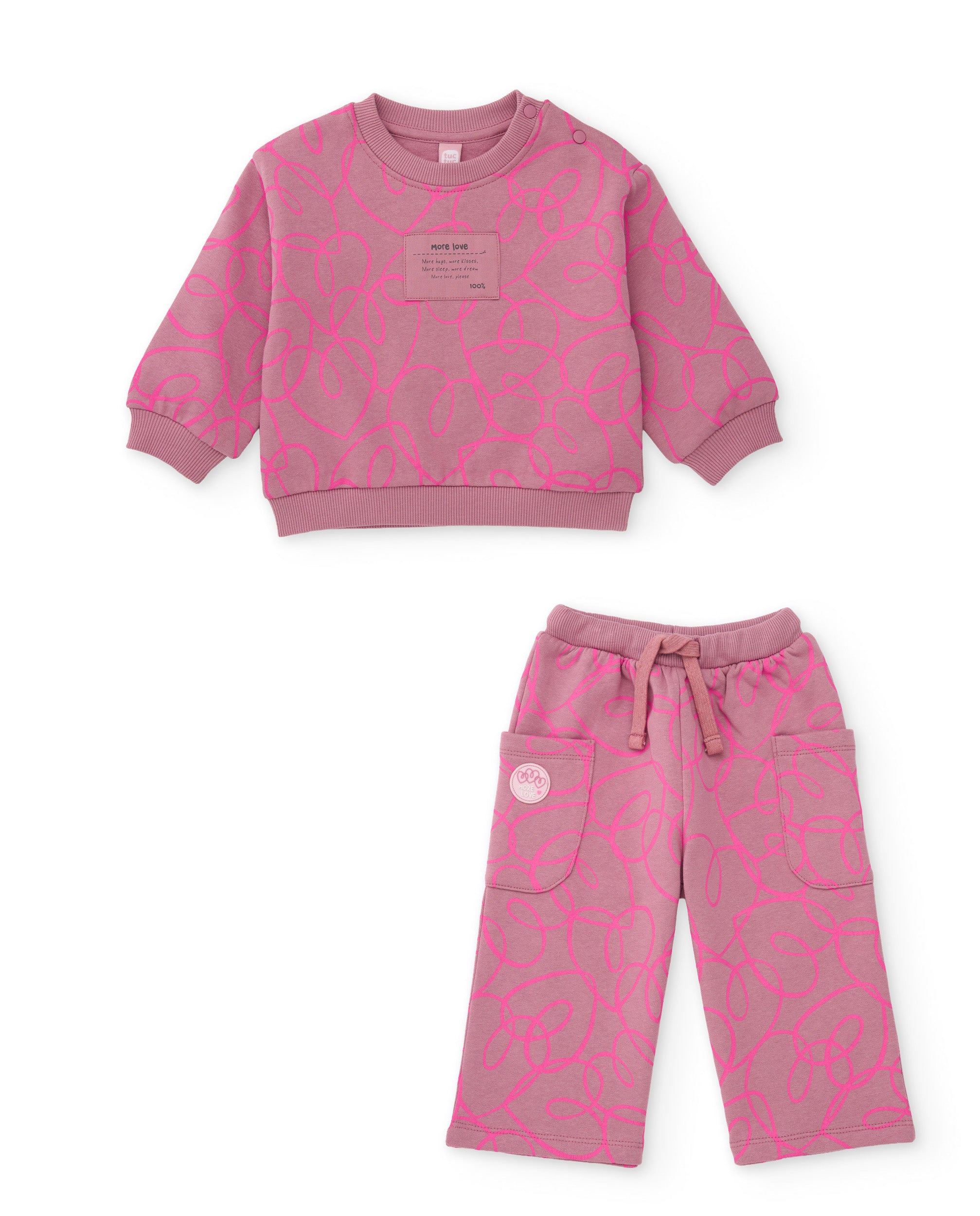 Conjunto de niña de felpa con sudadera estampada y pantalón a juego