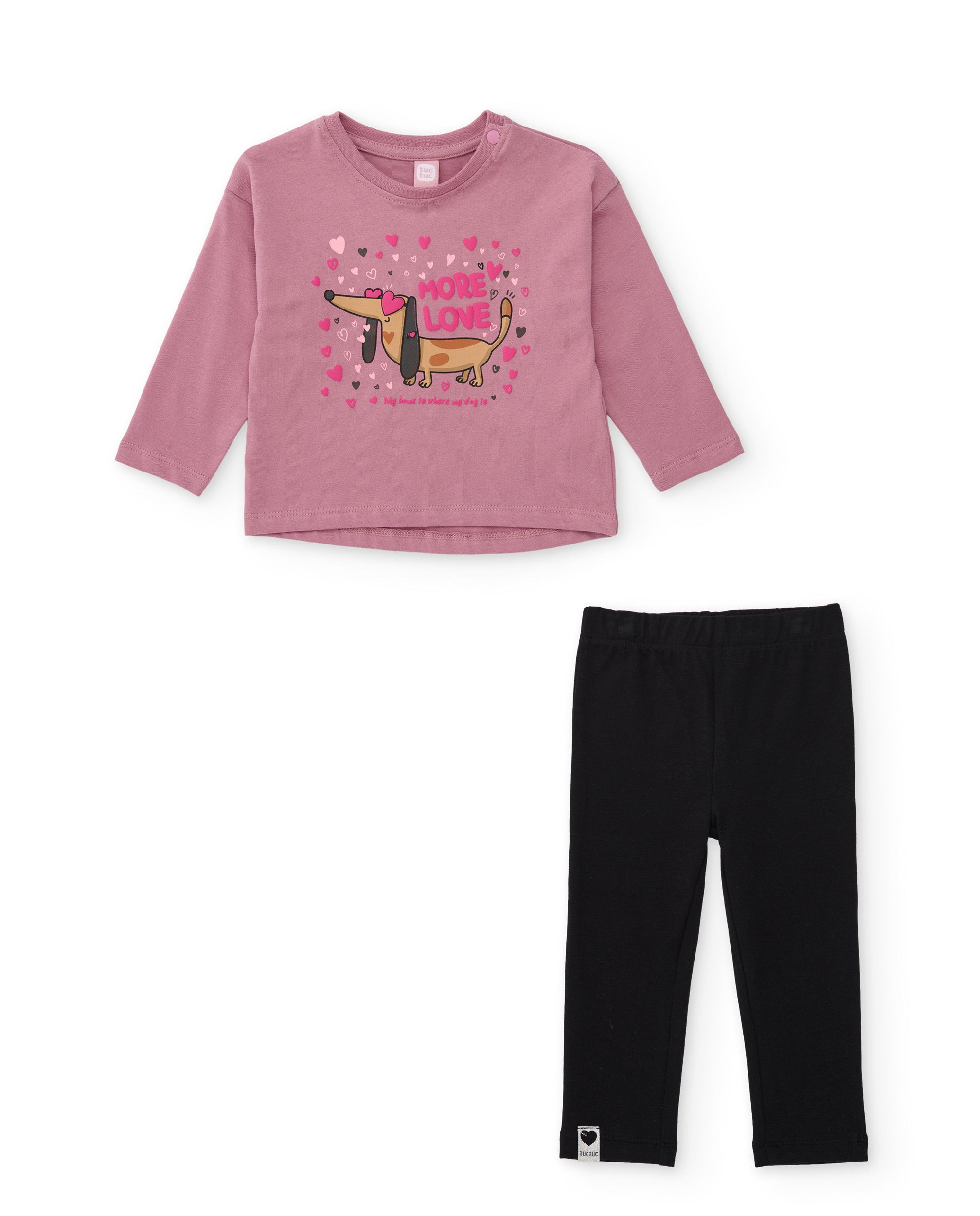 Conjunto de niña de punto con camiseta estampada y legging de algodón