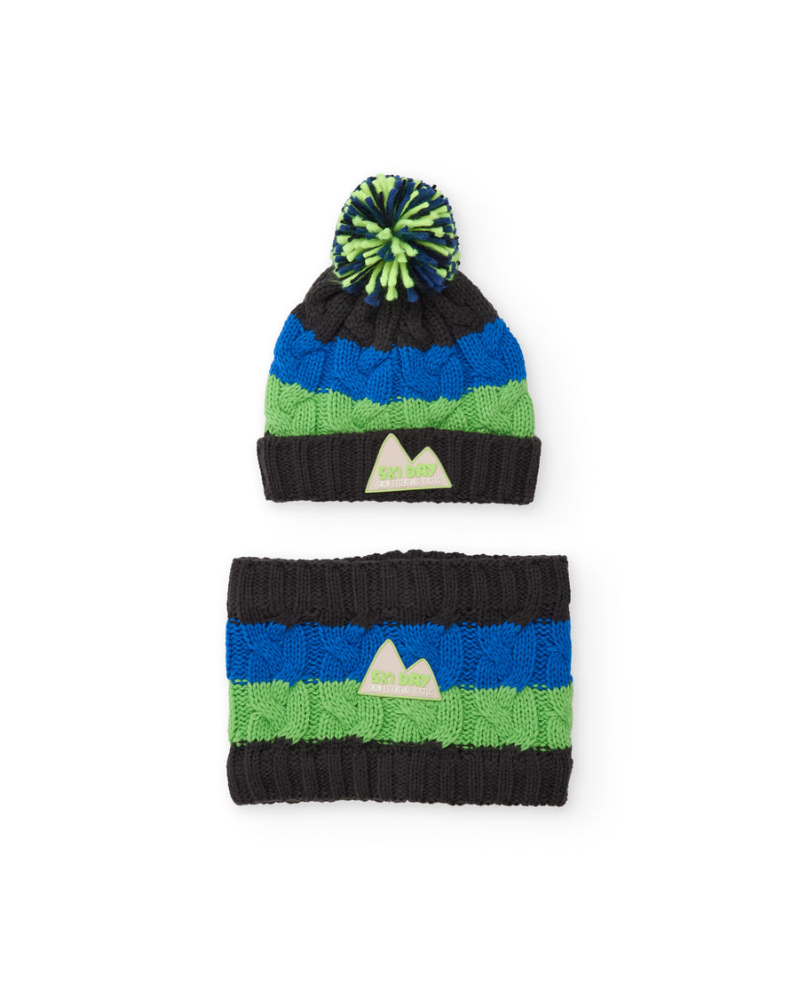Boys’ knitted set with pom-pom hat and neck warmer