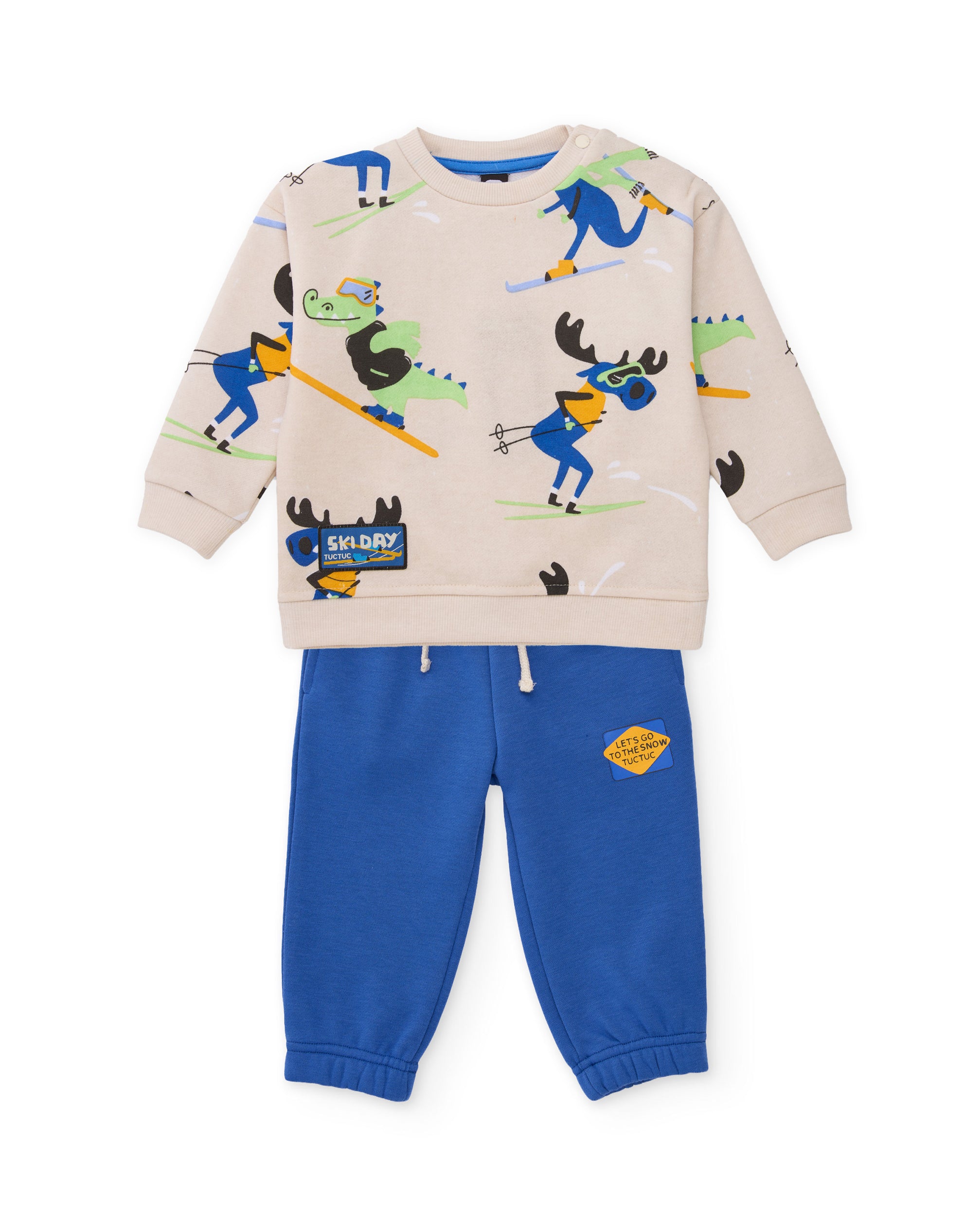 Conjunto de niño de felpa con estampado de cocodrilos y pantalón a juego