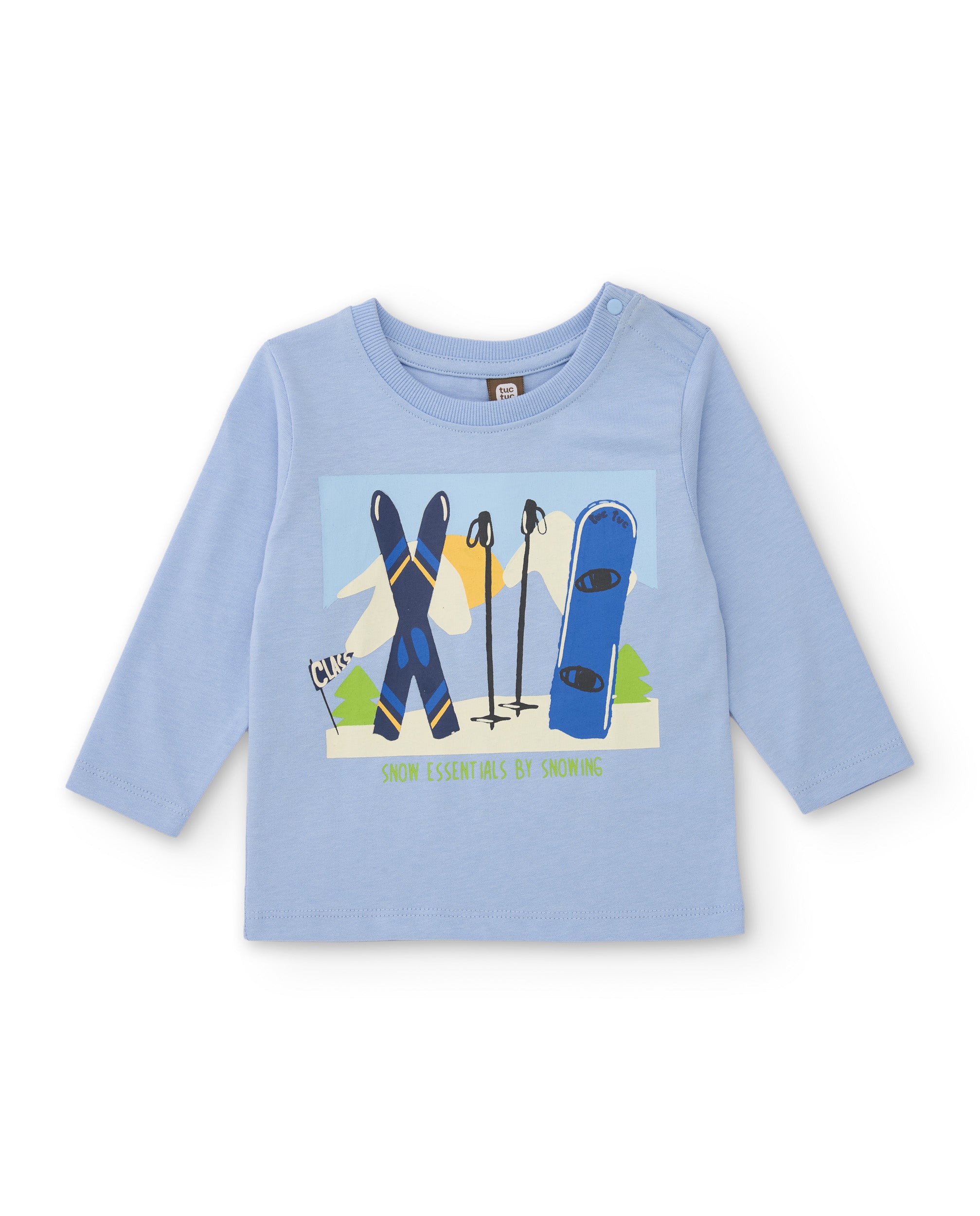 Camiseta de niño de punto con estampado de esquí y manga larga