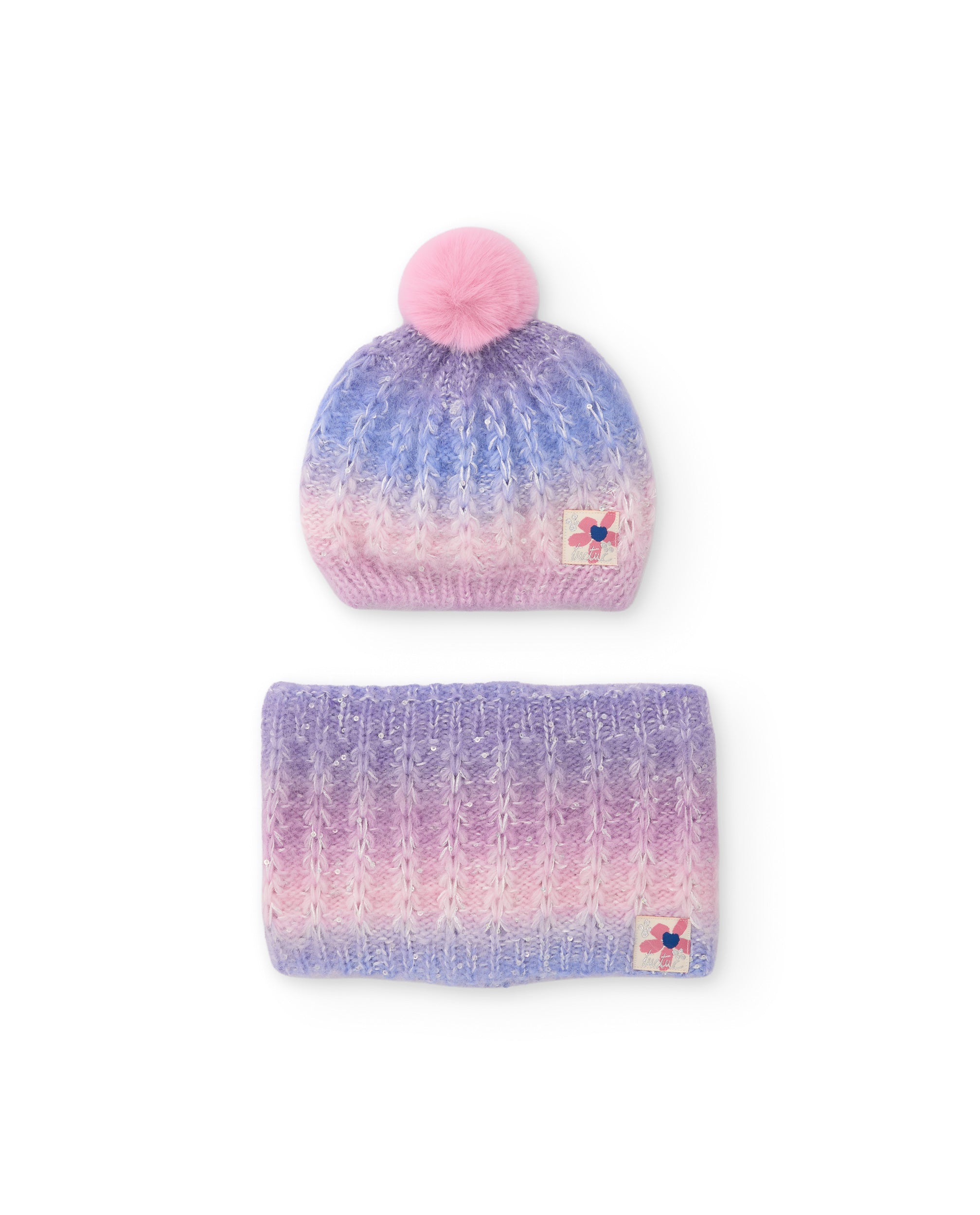 Set de niña de tricot con gorro y braga de cuello degradada