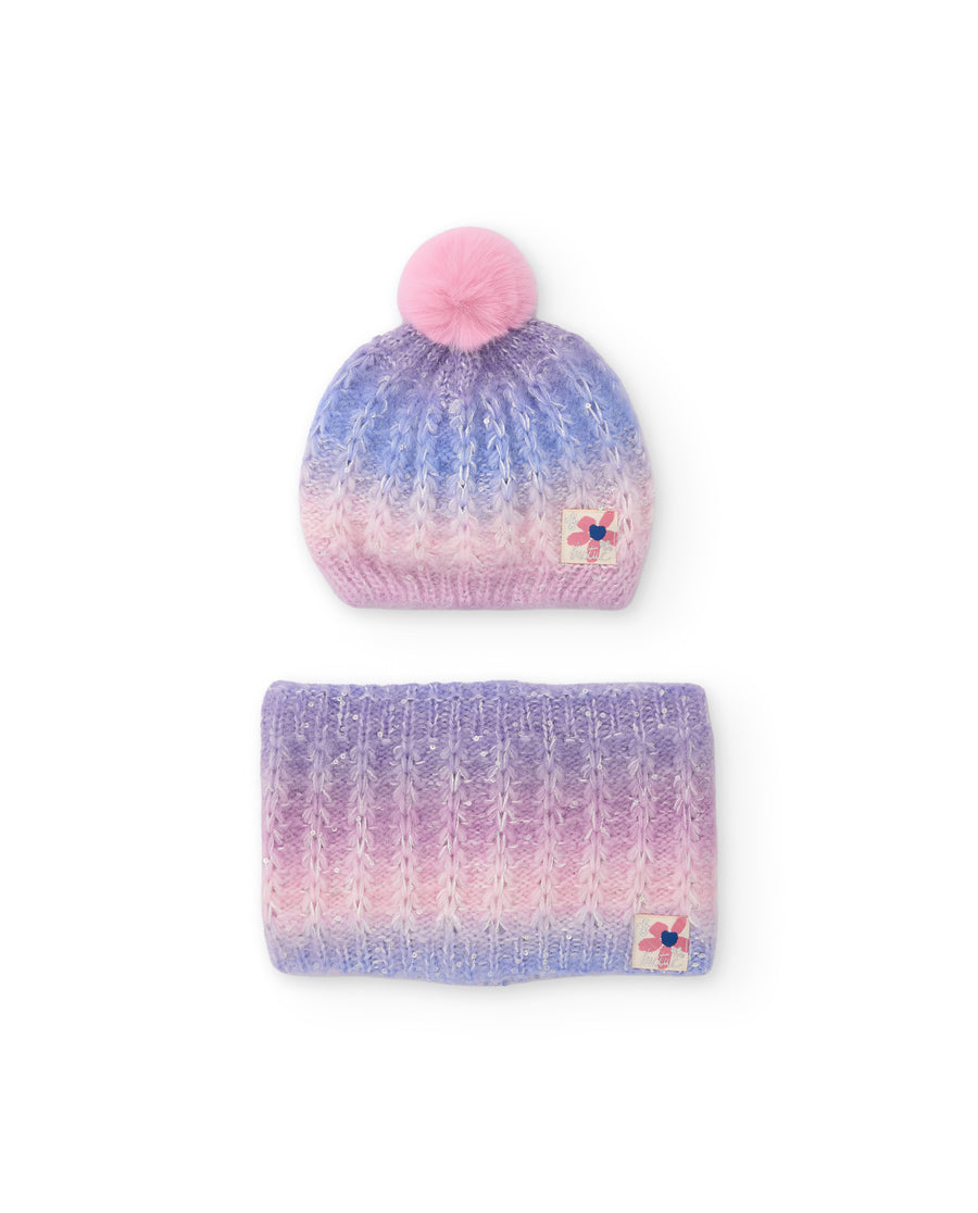 Girls’ knitted set with hat and ombré neck warmer