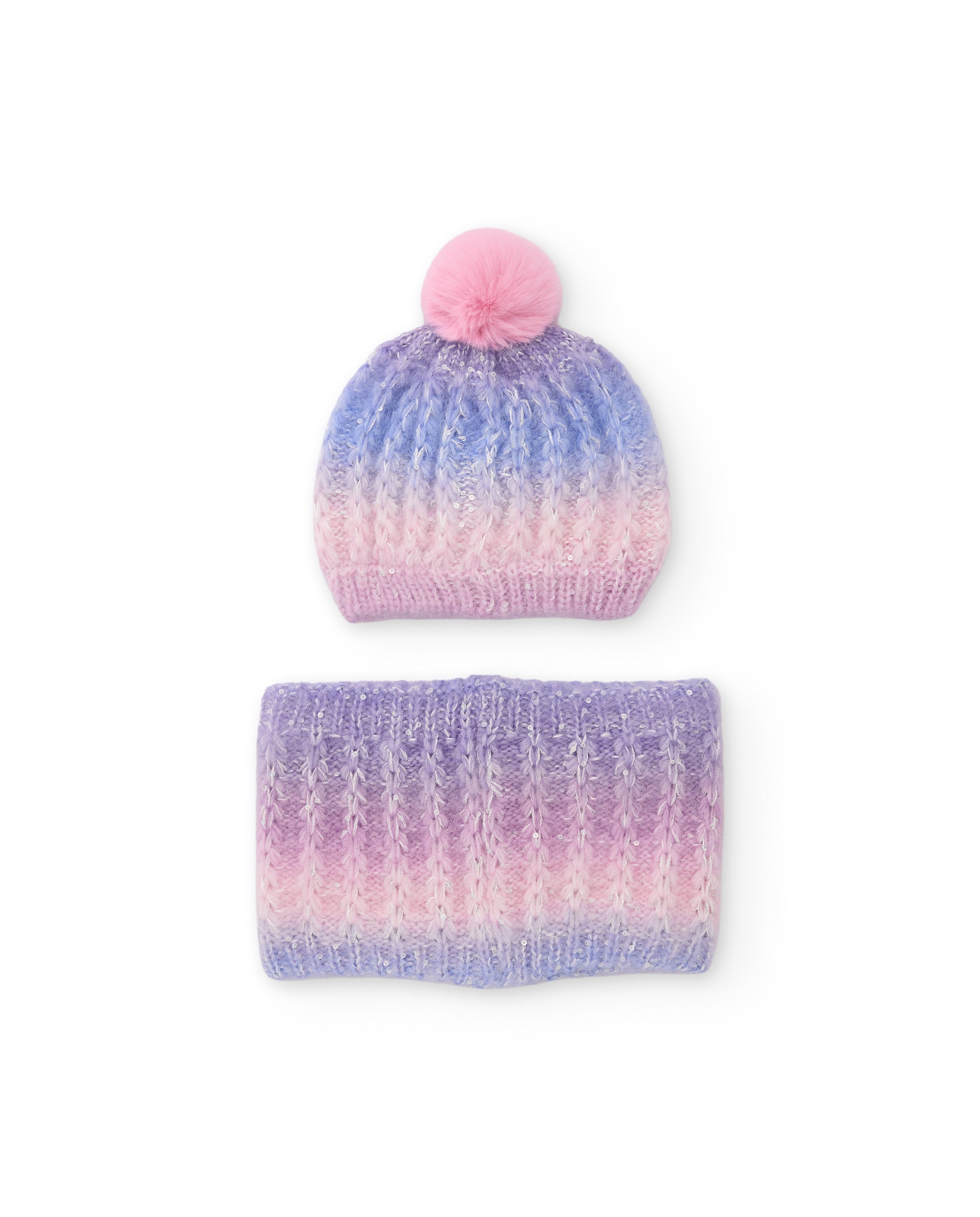Set de niña de tricot con gorro y braga de cuello degradada